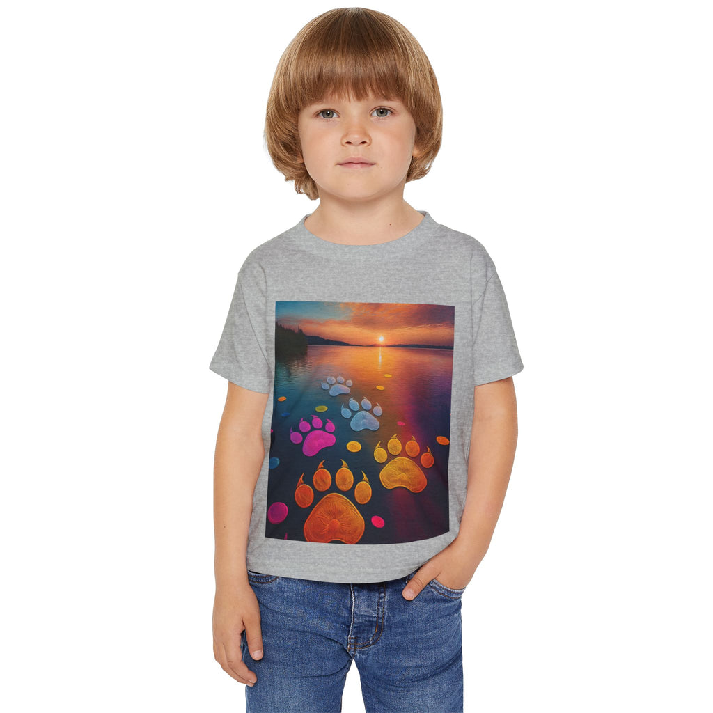 Toddler T-Shirt — Colorful Paw Prints at Sunset