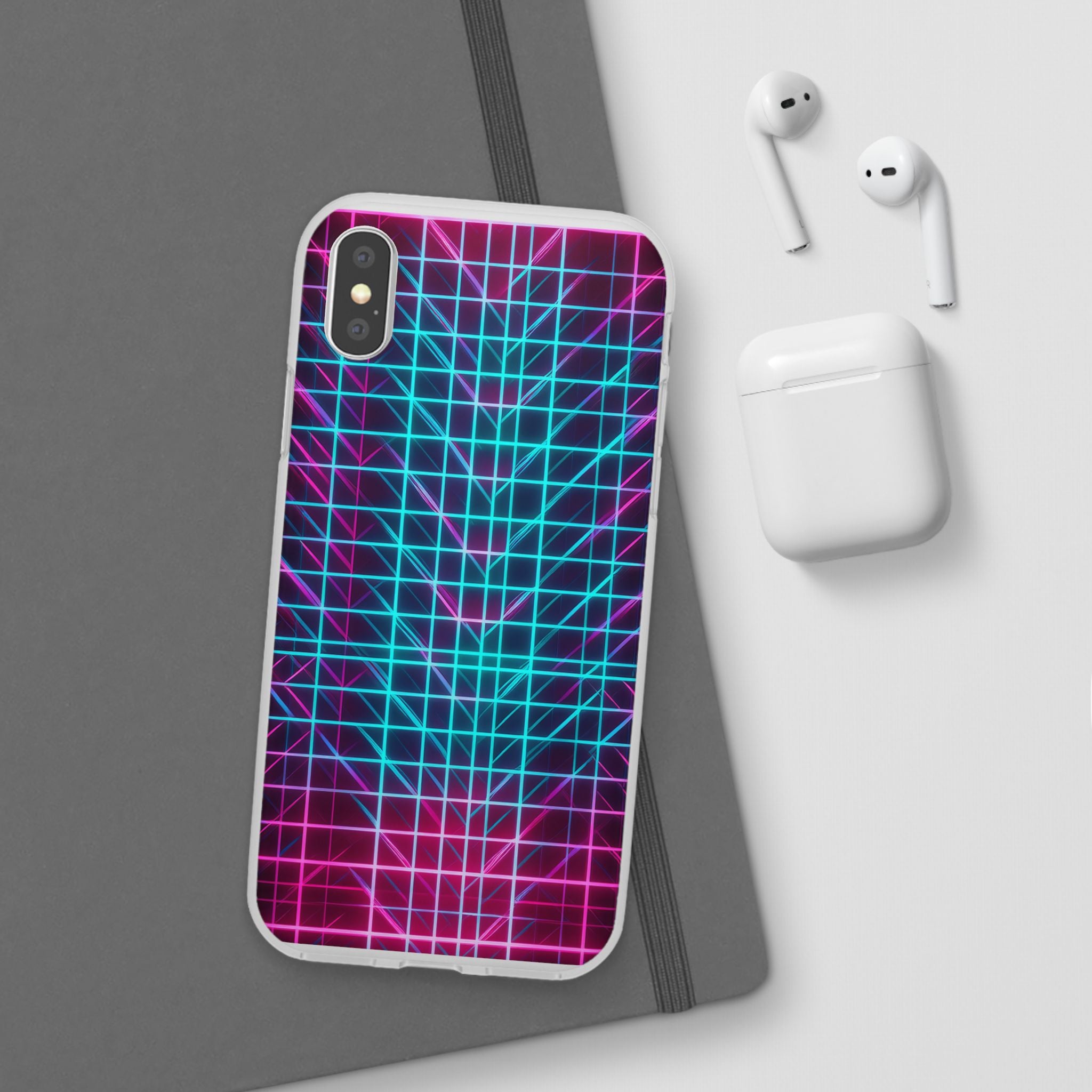Retro Neon Grid Phone Case – 80s Vaporwave Geometric iPhone Cover