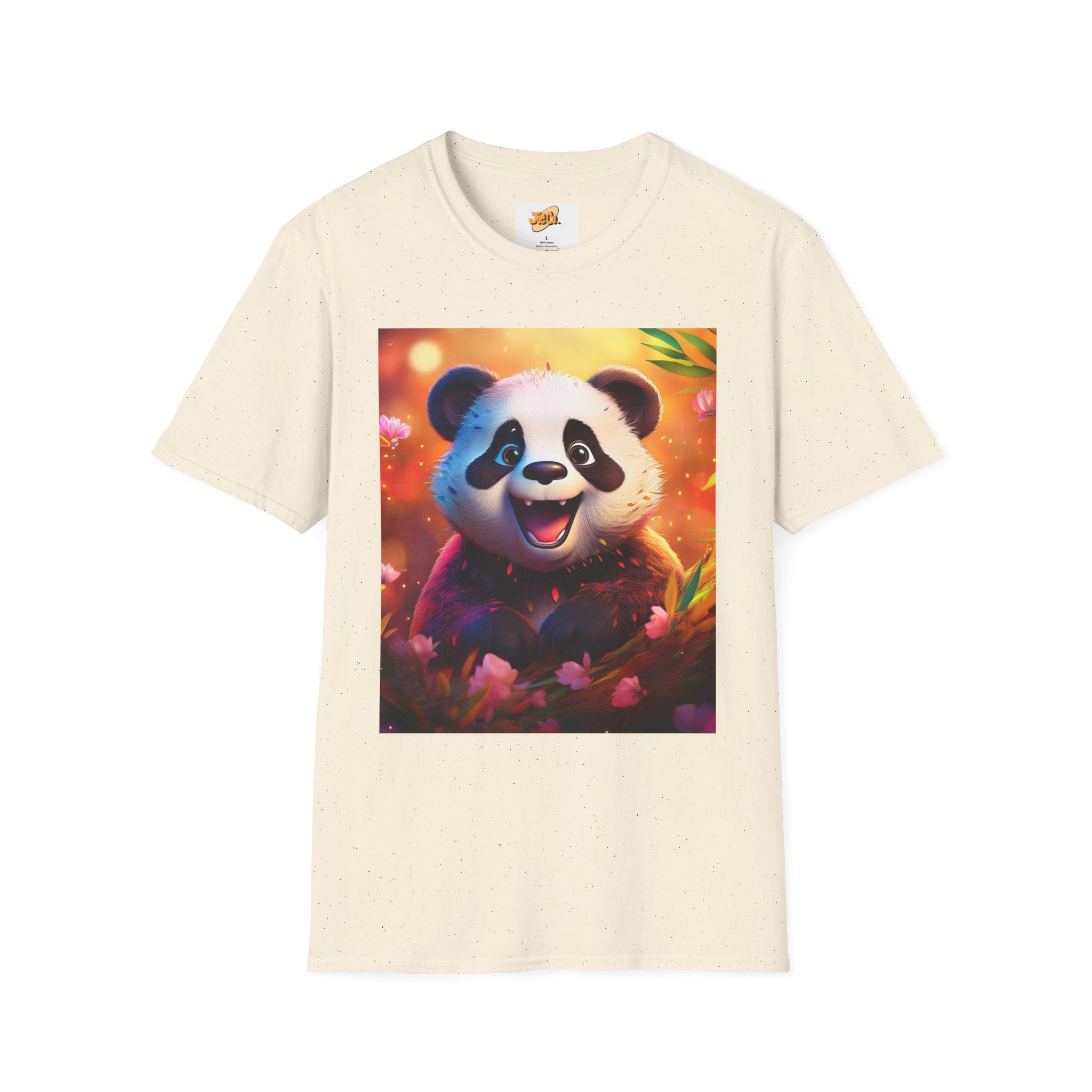 Cute Smiling Panda Graphic T-Shirt — Playful Floral Panda Tee
