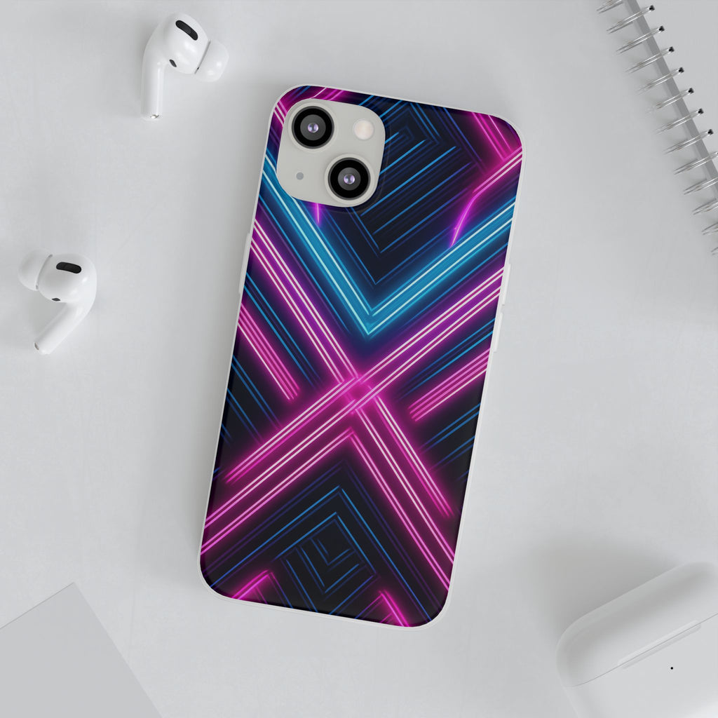 Neon Geometric Phone Case – Retro Vibes Blue & Pink Flexi Case