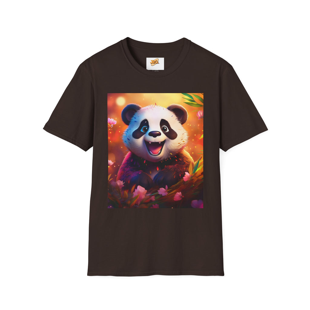 Cute Smiling Panda Graphic T-Shirt — Playful Floral Panda Tee