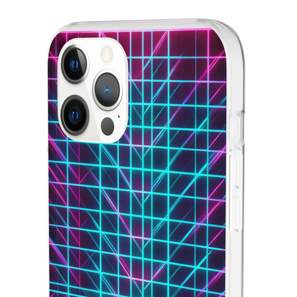 Retro Neon Grid Phone Case – 80s Vaporwave Geometric iPhone Cover