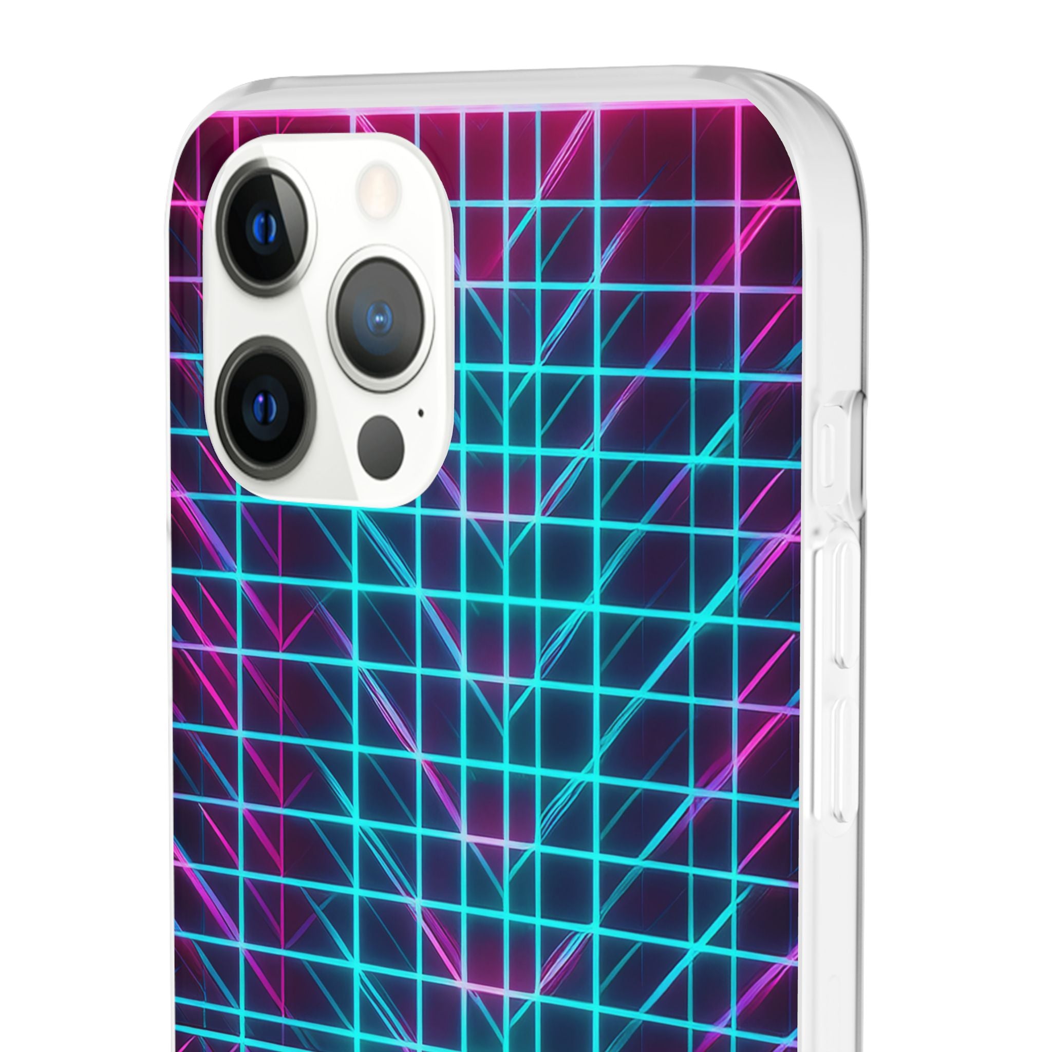 Retro Neon Grid Phone Case – 80s Vaporwave Geometric iPhone Cover
