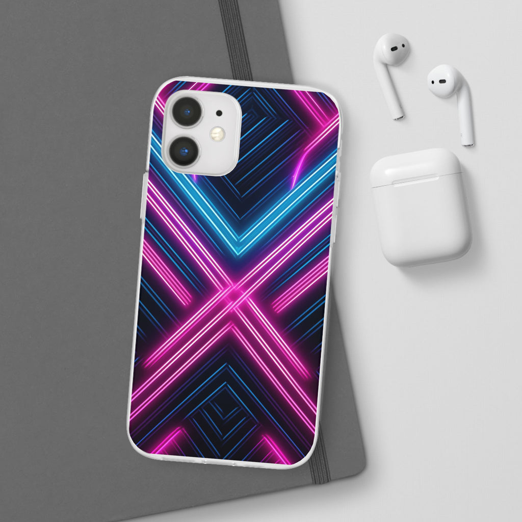 Neon Geometric Phone Case – Retro Vibes Blue & Pink Flexi Case