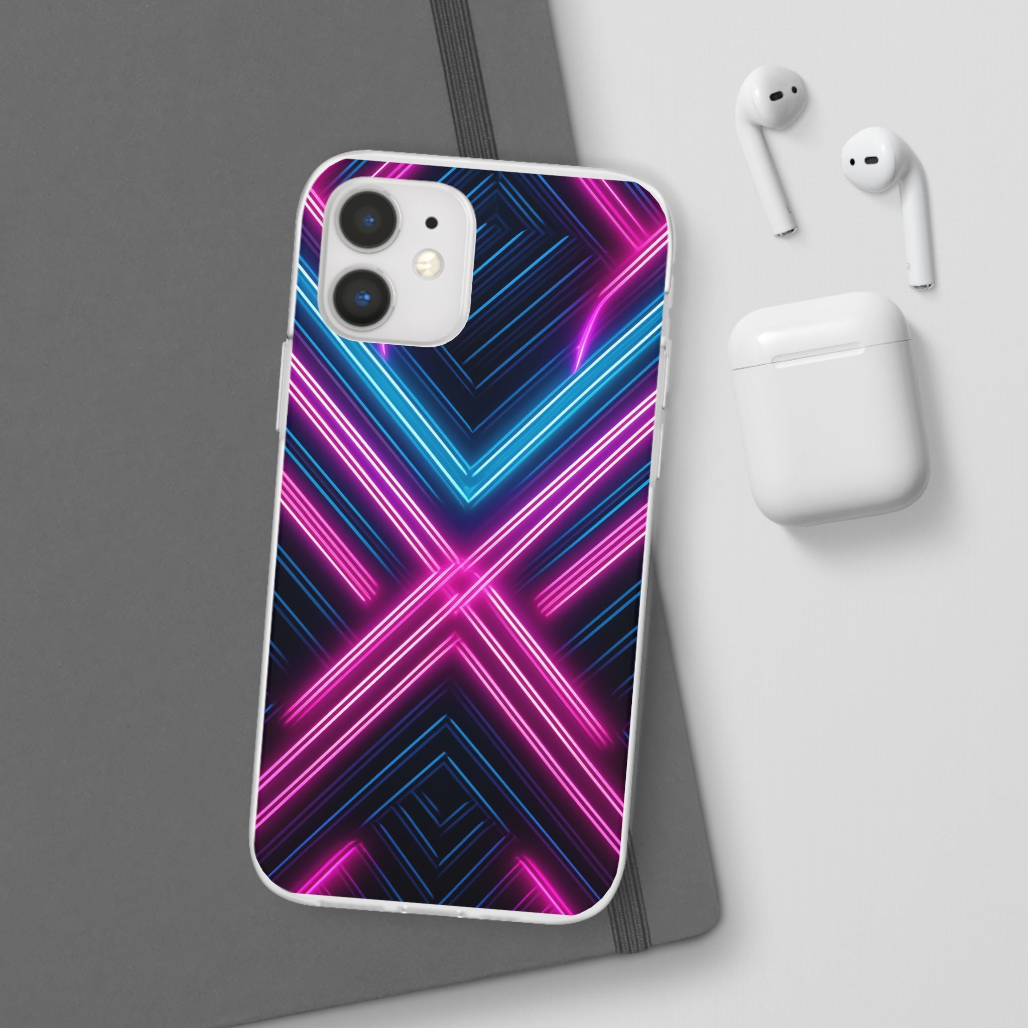 Neon Geometric Phone Case – Retro Vibes Blue & Pink Flexi Case