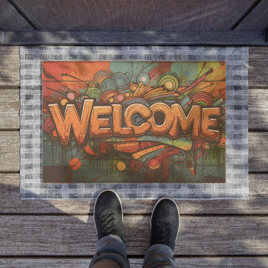 Welcome Graffiti Doormat — Colorful Urban Entryway Mat