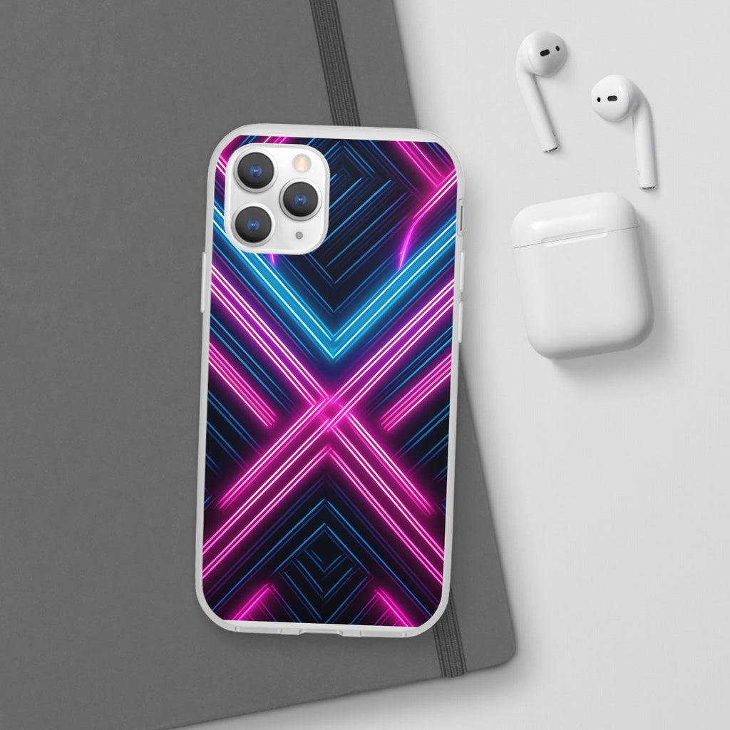 Neon Geometric Phone Case – Retro Vibes Blue & Pink Flexi Case
