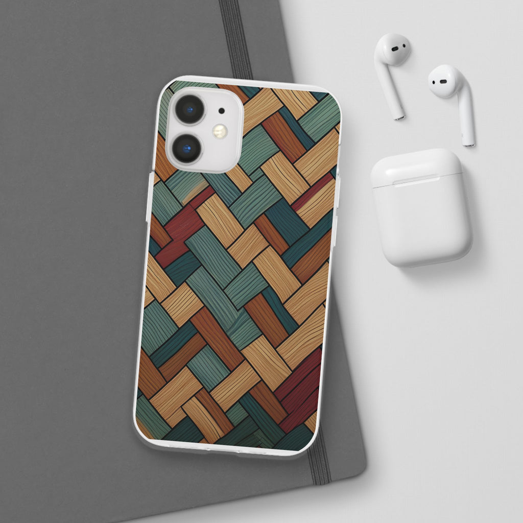 Woven Wood Pattern Phone Case — Rustic Geometric iPhone Flexi Case