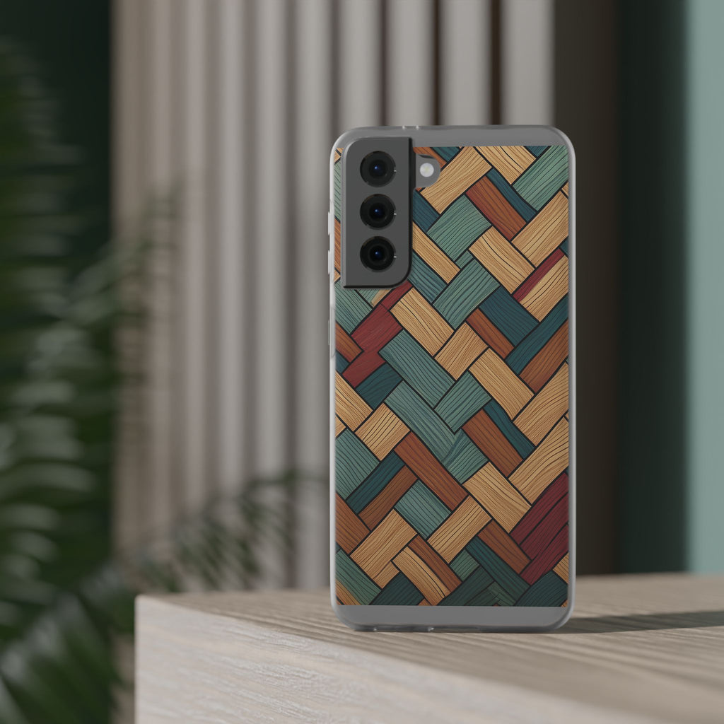 Woven Wood Pattern Phone Case — Rustic Geometric iPhone Flexi Case
