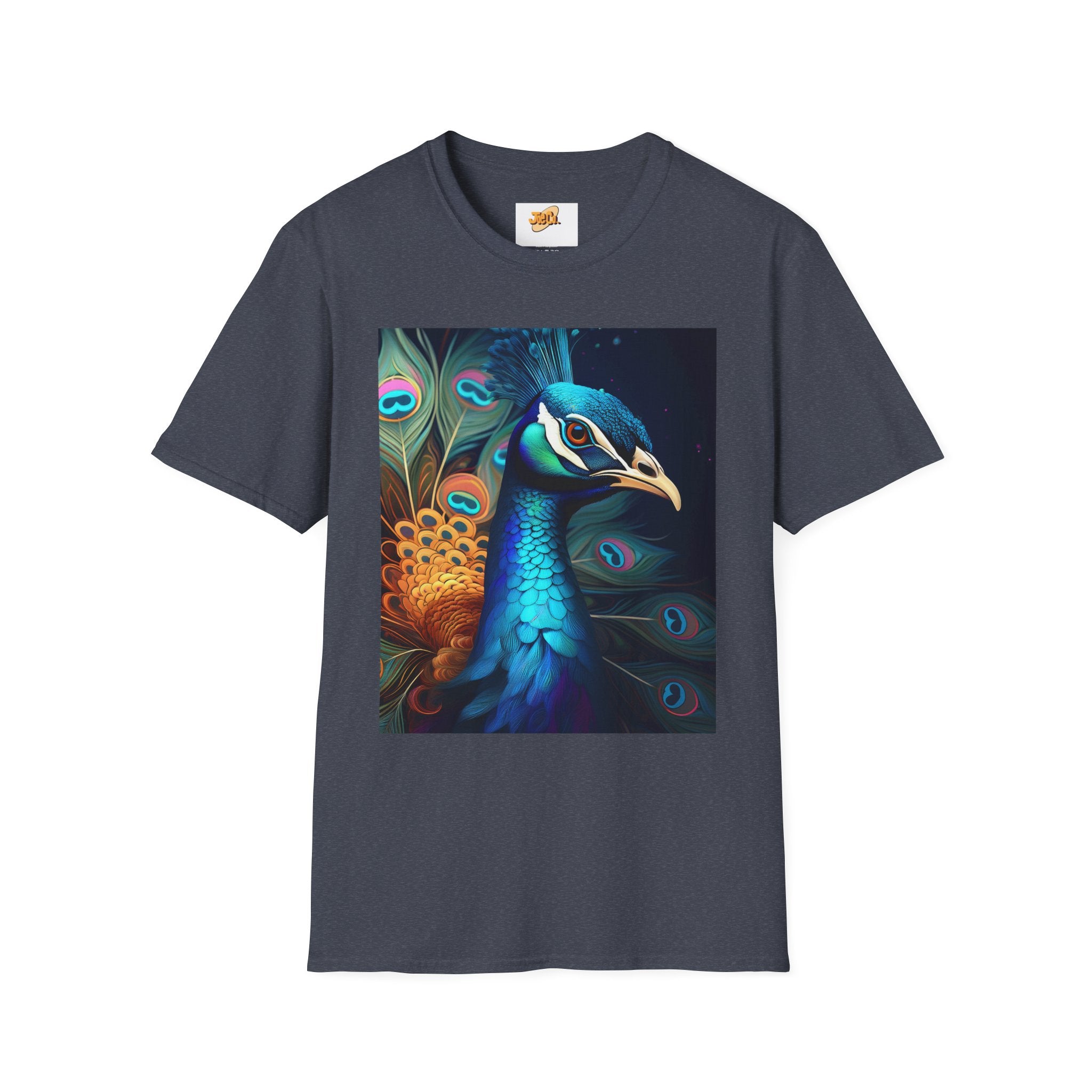 Peacock Art T-Shirt — Vibrant Blue & Teal Peacock Illustration Tee