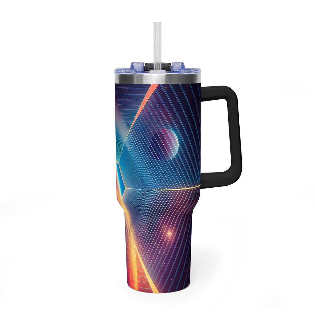 40oz Vacuum Tumbler — Neon Geometric Cosmic Design