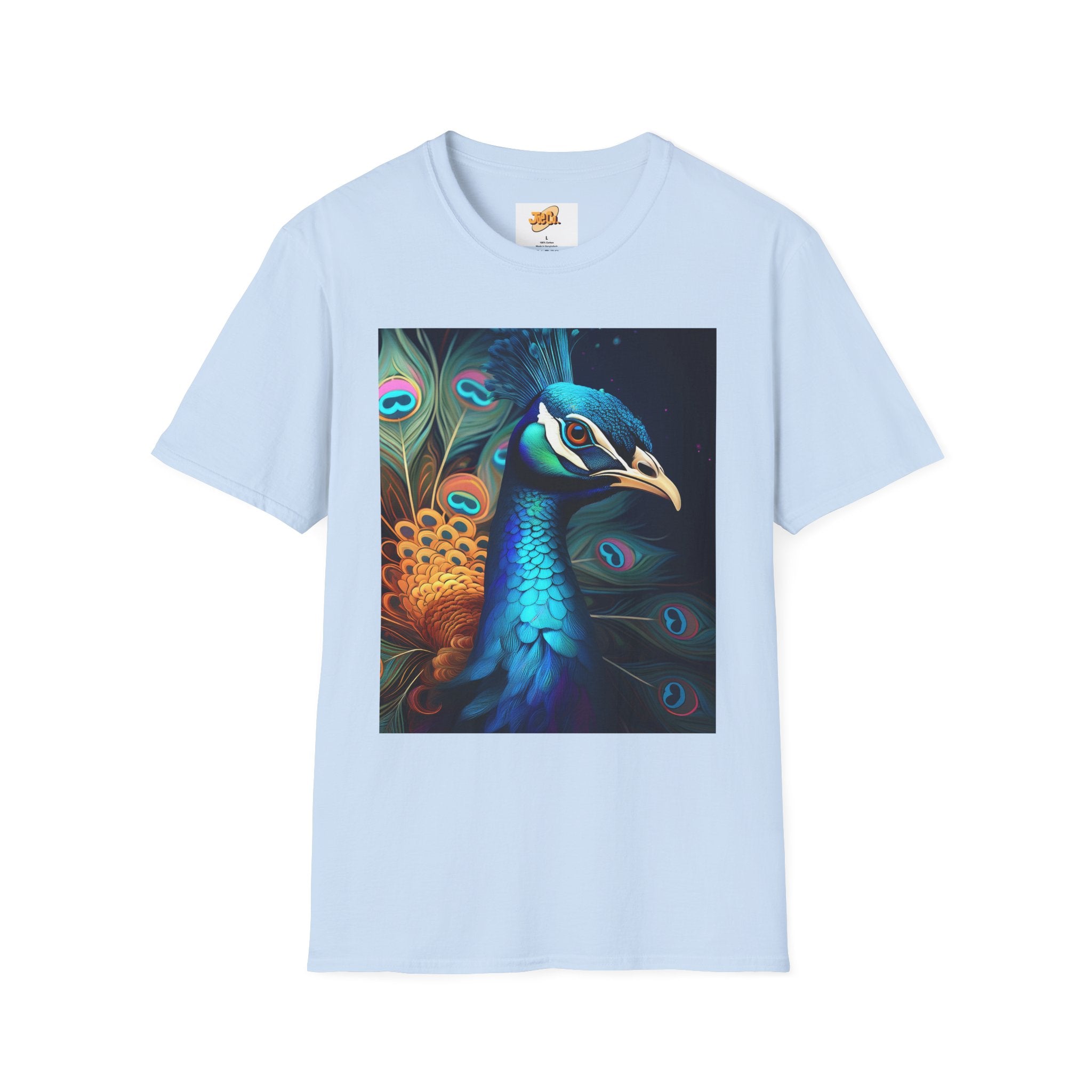 Peacock Art T-Shirt — Vibrant Blue & Teal Peacock Illustration Tee