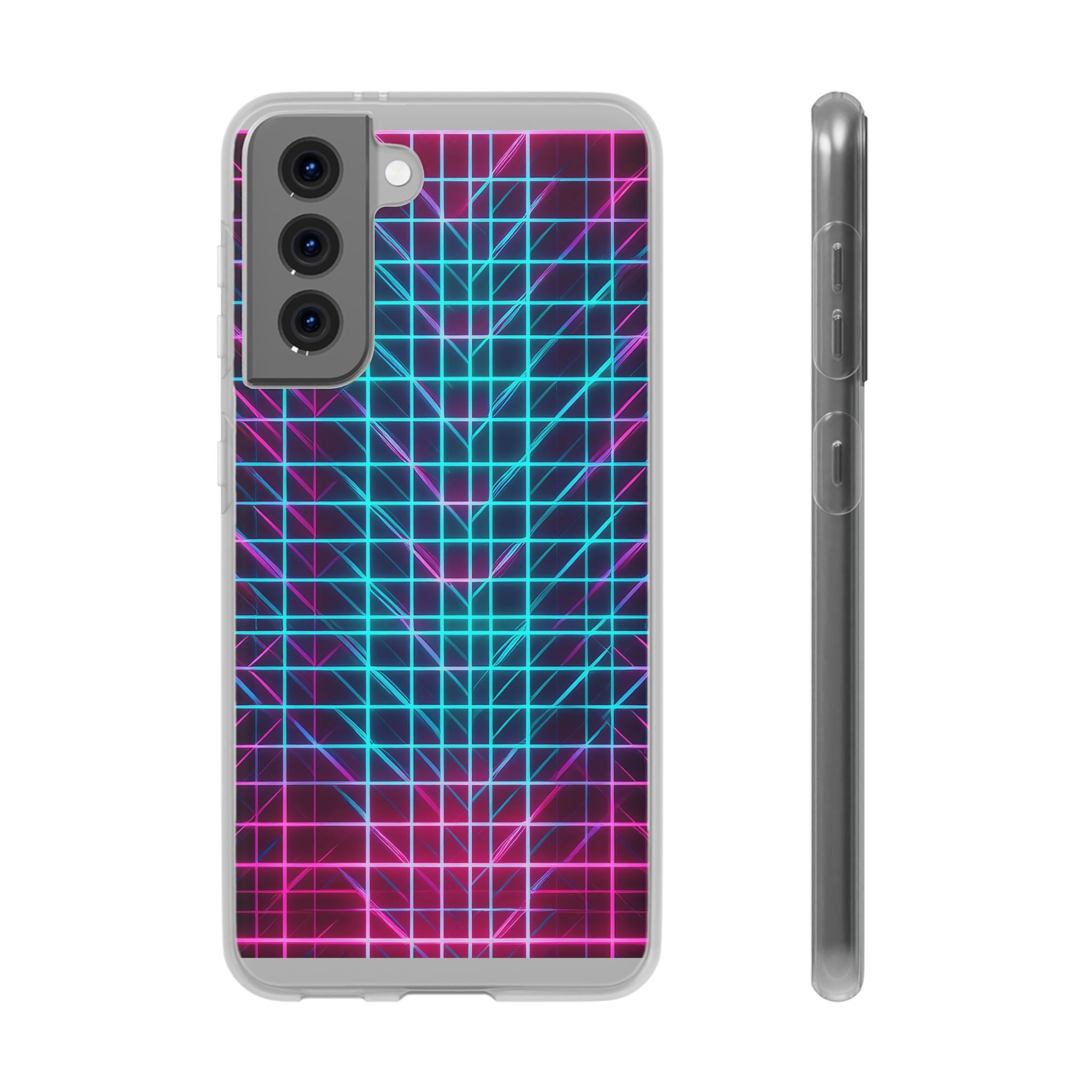 Retro Neon Grid Phone Case – 80s Vaporwave Geometric iPhone Cover