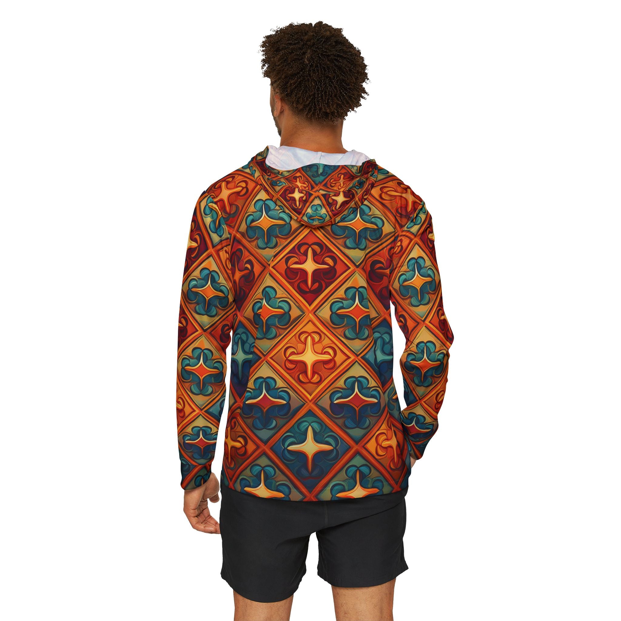 Patterned Hoodie - Vintage Tile Mosaic All-Over Print Men's Warmup Hoodie