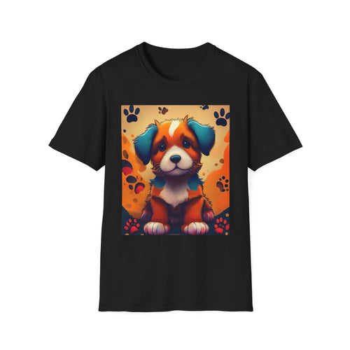 Cute Puppy Portrait T-Shirt — Colorful Paw Print Dog Graphic Tee