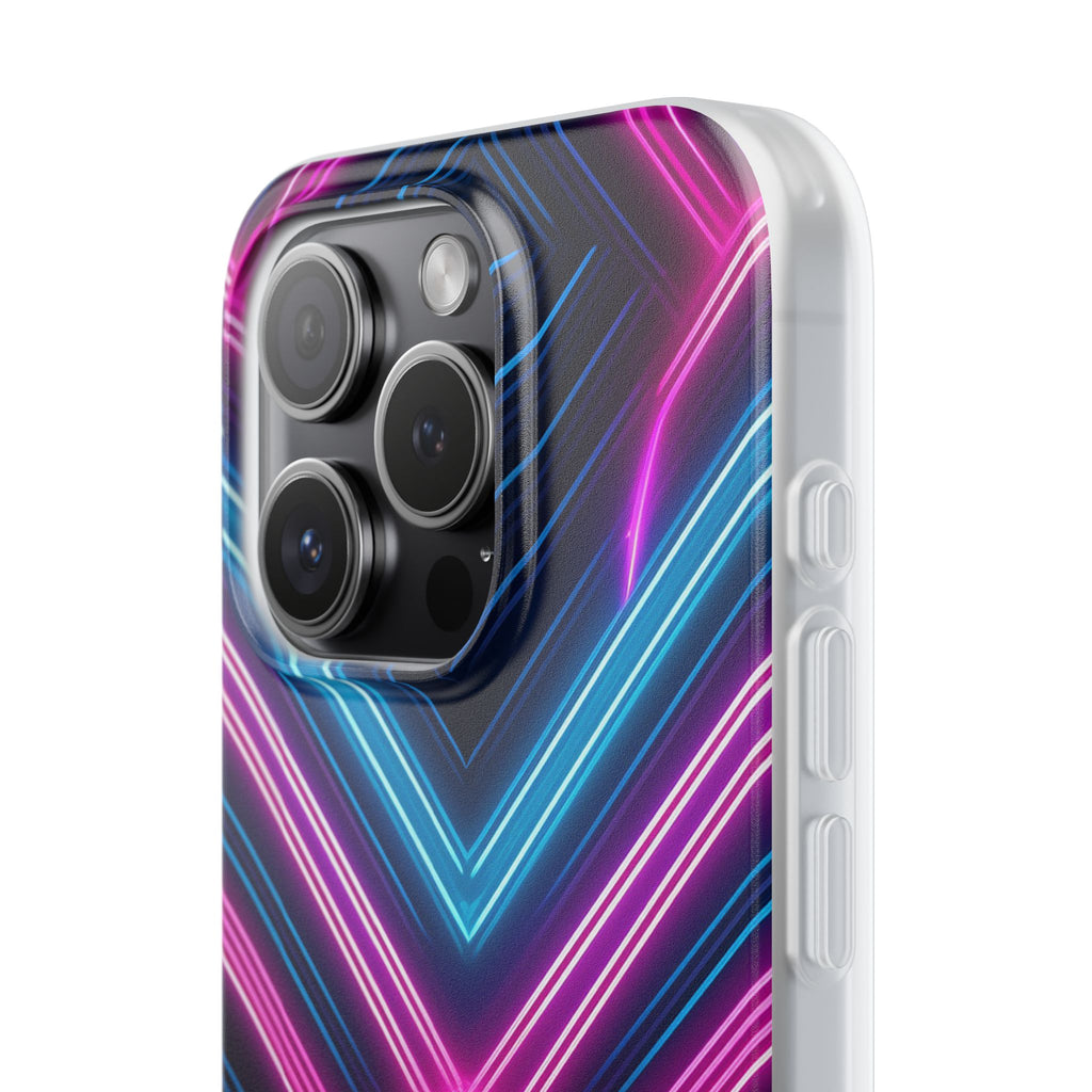 Neon Geometric Phone Case – Retro Vibes Blue & Pink Flexi Case