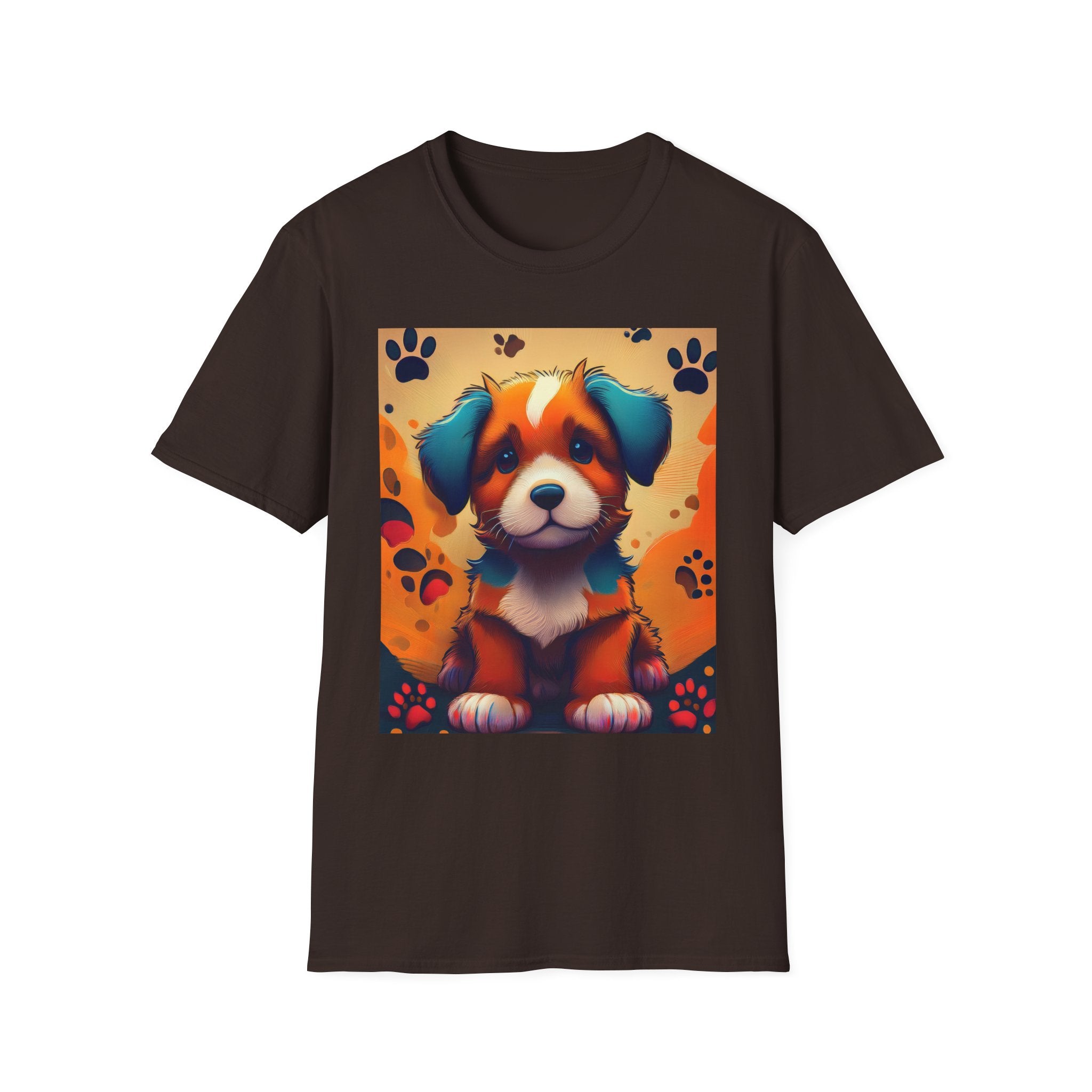 Cute Puppy Portrait T-Shirt — Colorful Paw Print Dog Graphic Tee