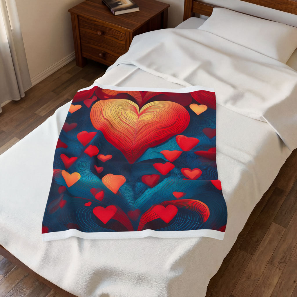 Heart Cascade Velveteen Plush Blanket – Cozy Red & Blue Heart Pattern, Perfect Valentine’s Gift