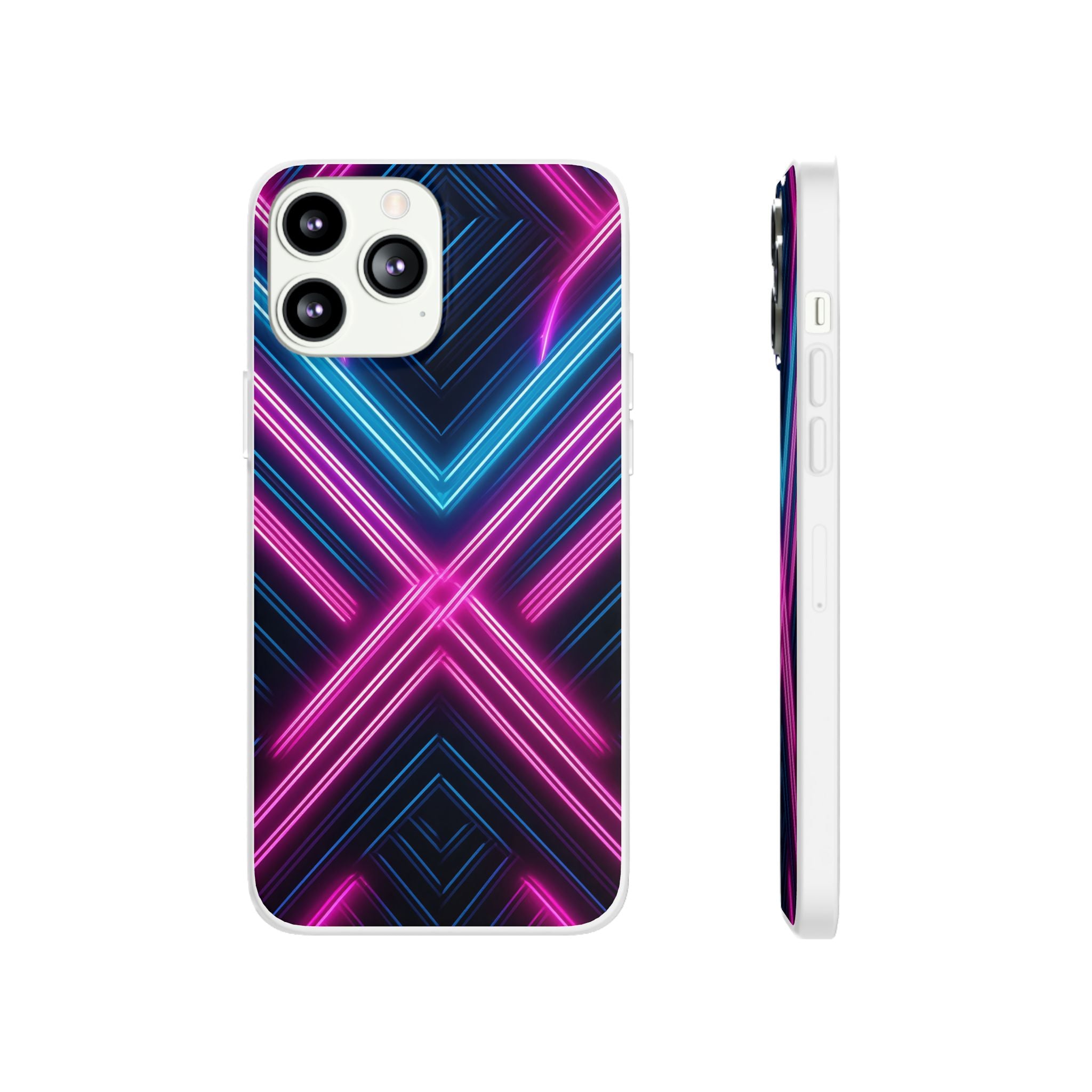 Neon Geometric Phone Case – Retro Vibes Blue & Pink Flexi Case