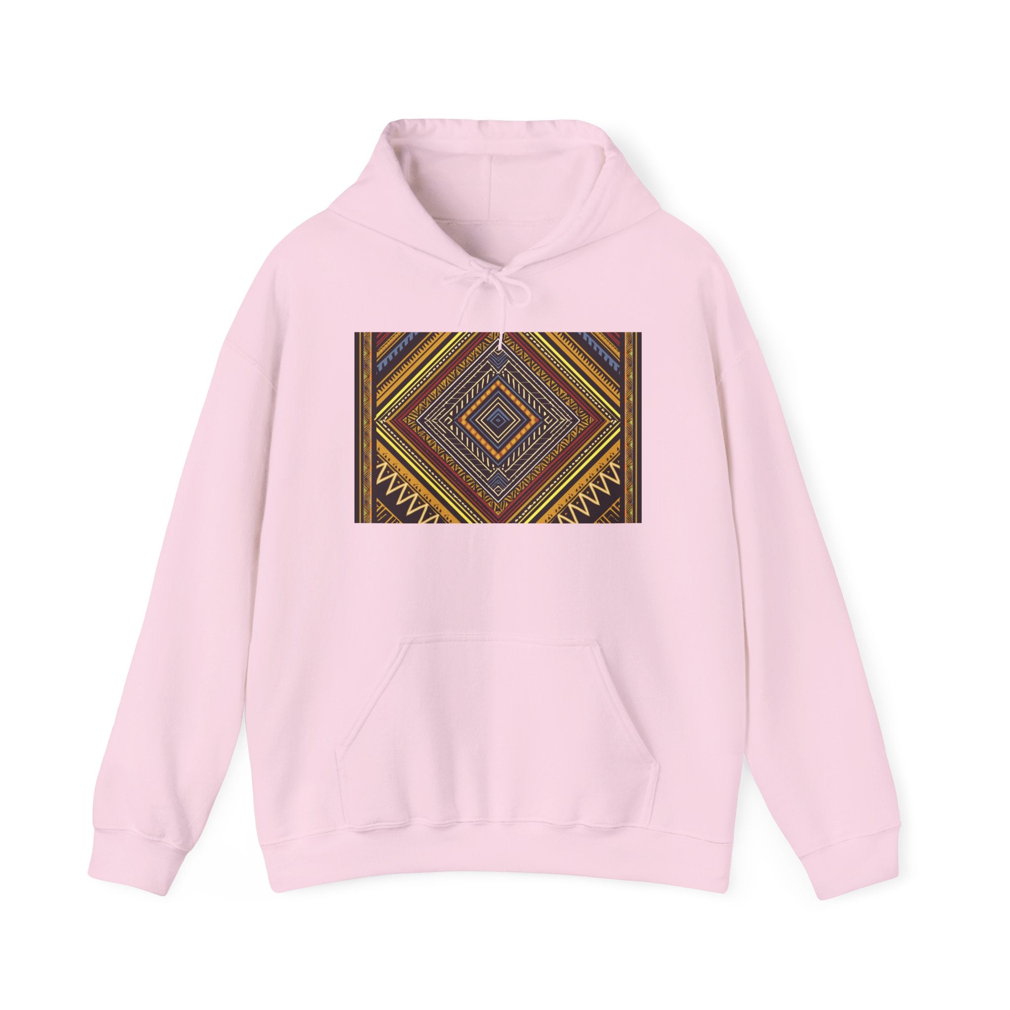 Boho Geometric Diamond Hoodie – Earthy Tribal Pattern Pullover