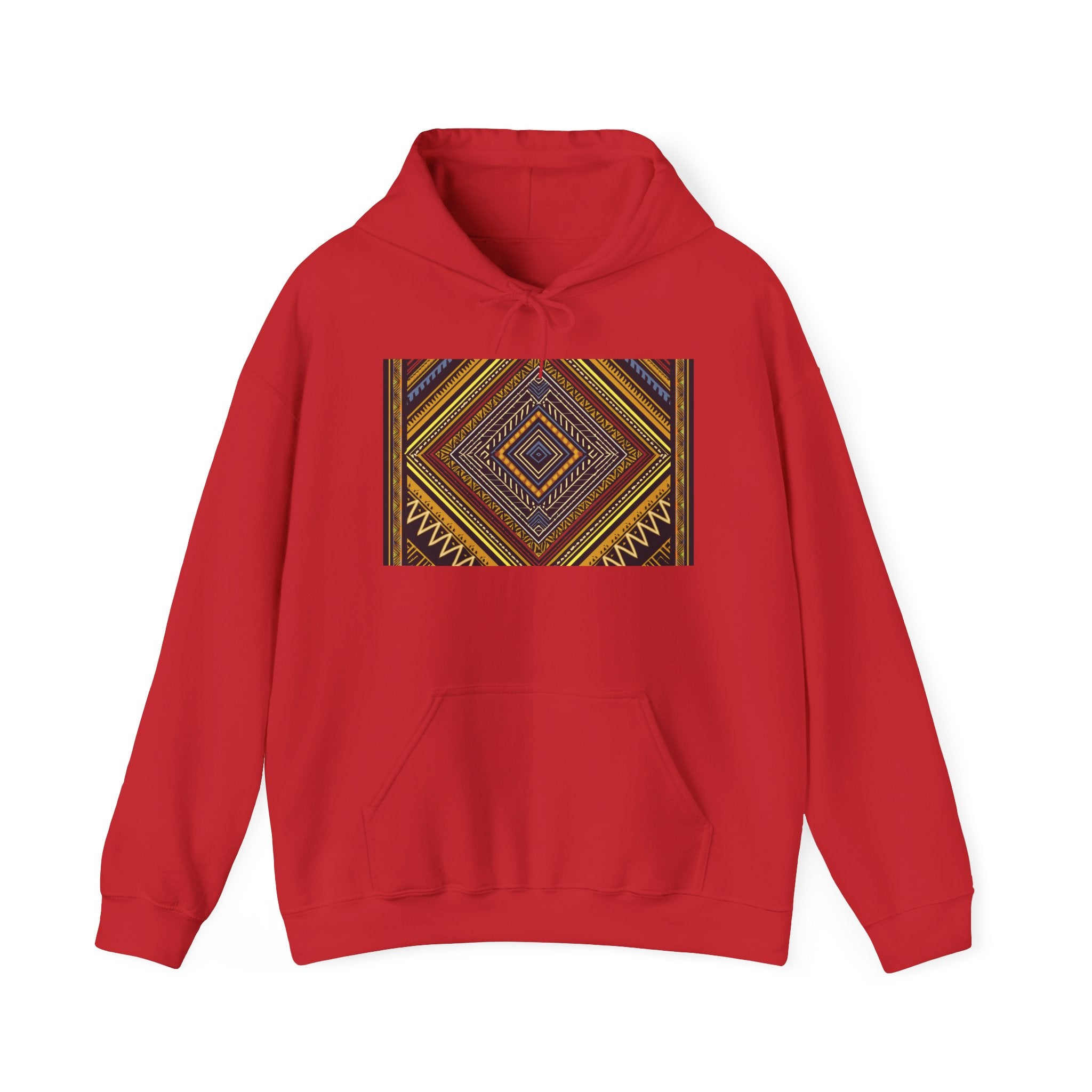 Boho Geometric Diamond Hoodie – Earthy Tribal Pattern Pullover