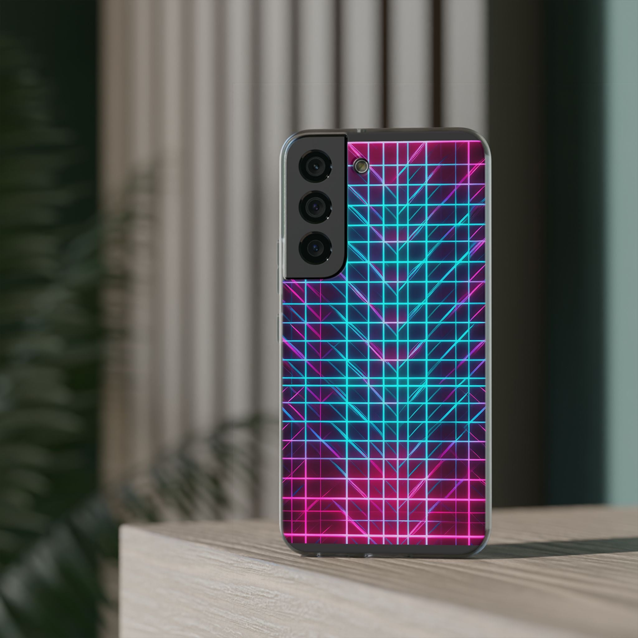 Retro Neon Grid Phone Case – 80s Vaporwave Geometric iPhone Cover