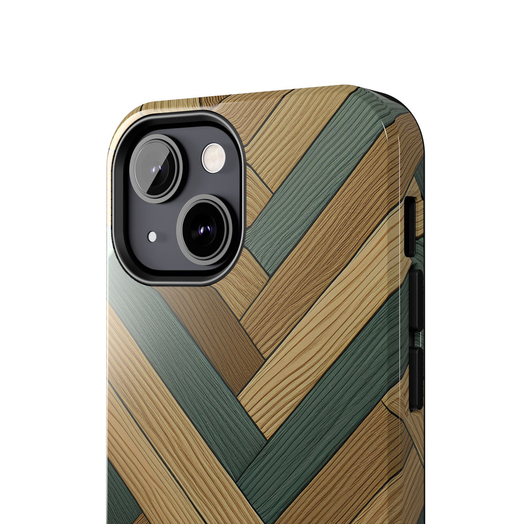 Wood Herringbone Tough Phone Case — Protective Matte Phone Cover with Natural Wood Pattern