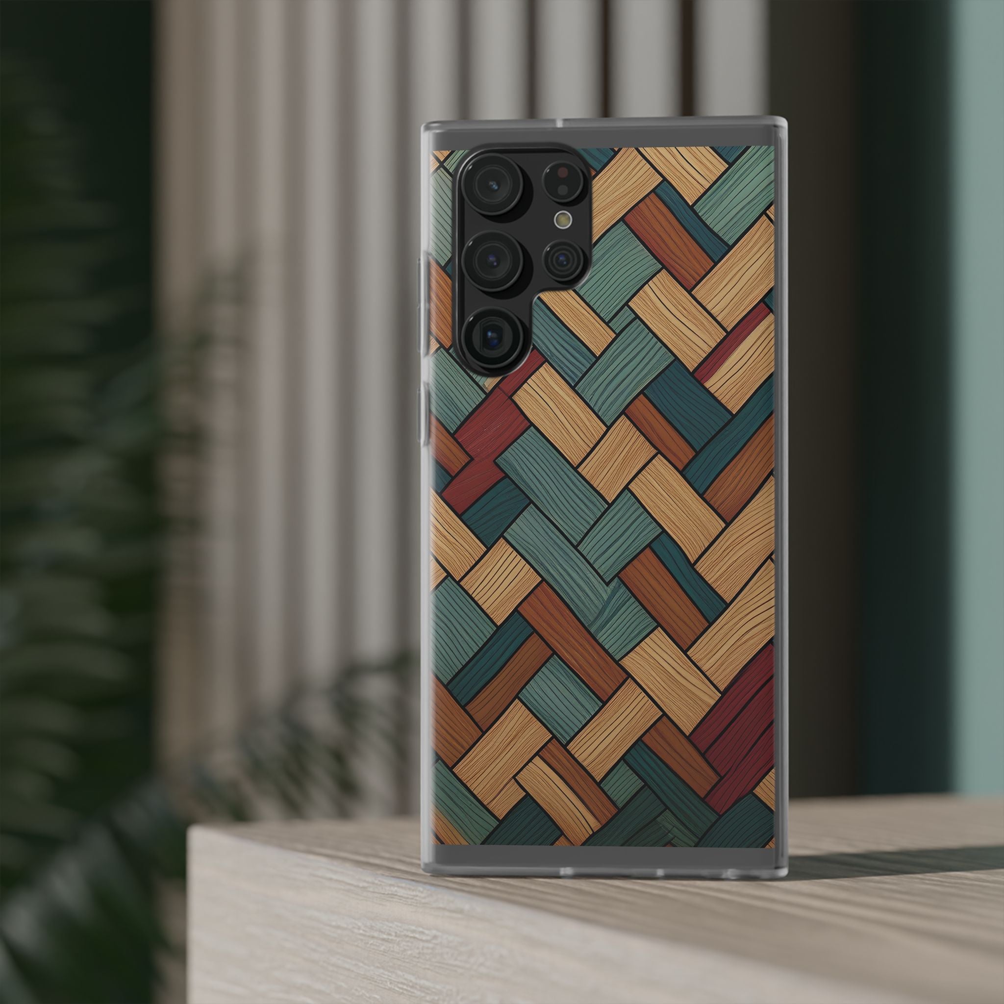 Woven Wood Pattern Phone Case — Rustic Geometric iPhone Flexi Case