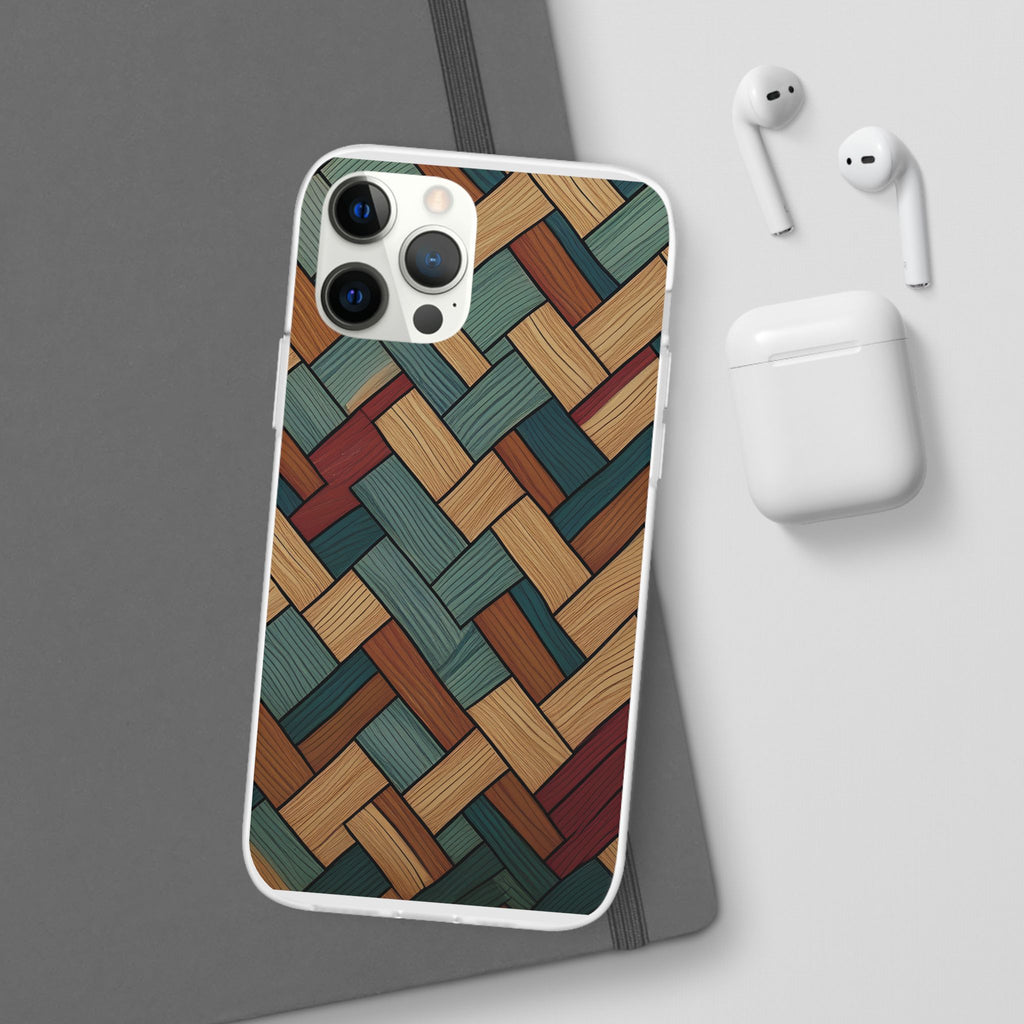 Woven Wood Pattern Phone Case — Rustic Geometric iPhone Flexi Case