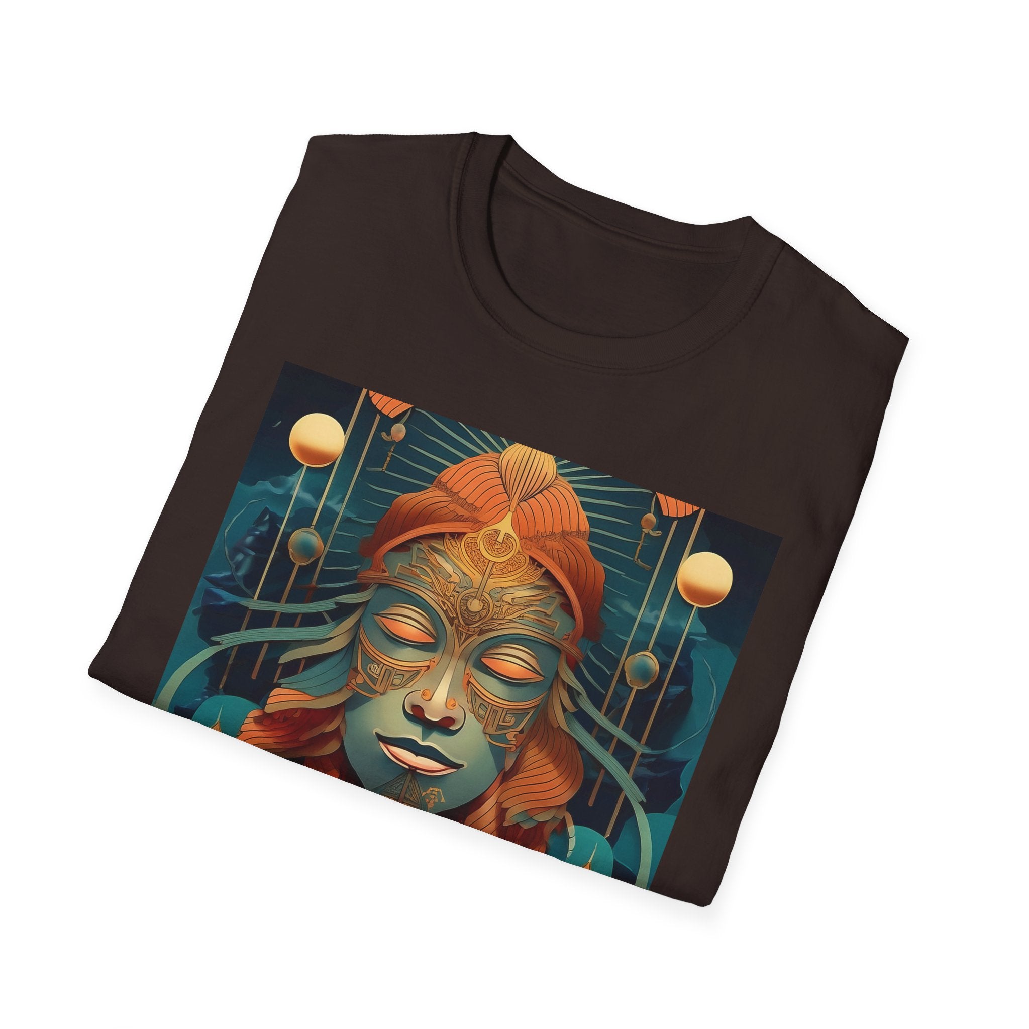 Meditative Goddess T-Shirt — Tranquil Floral Face Art Tee