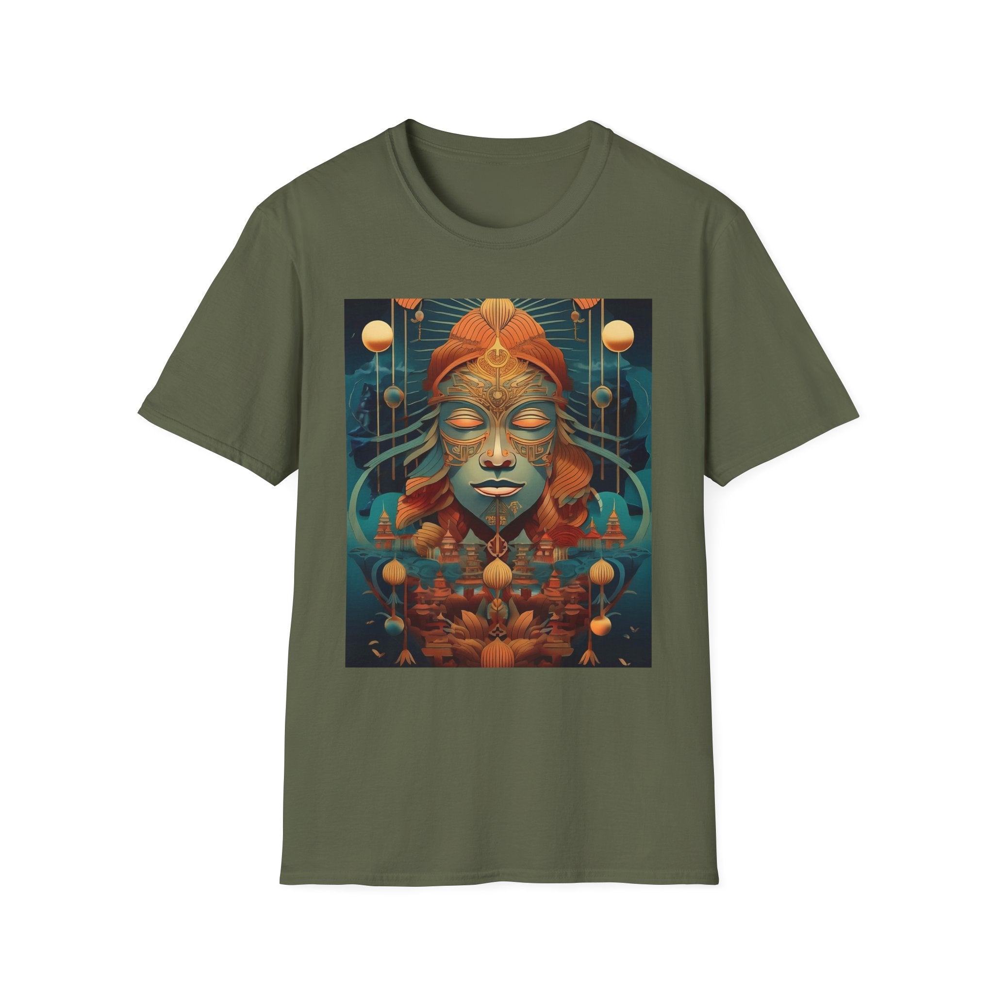 Meditative Goddess T-Shirt — Tranquil Floral Face Art Tee