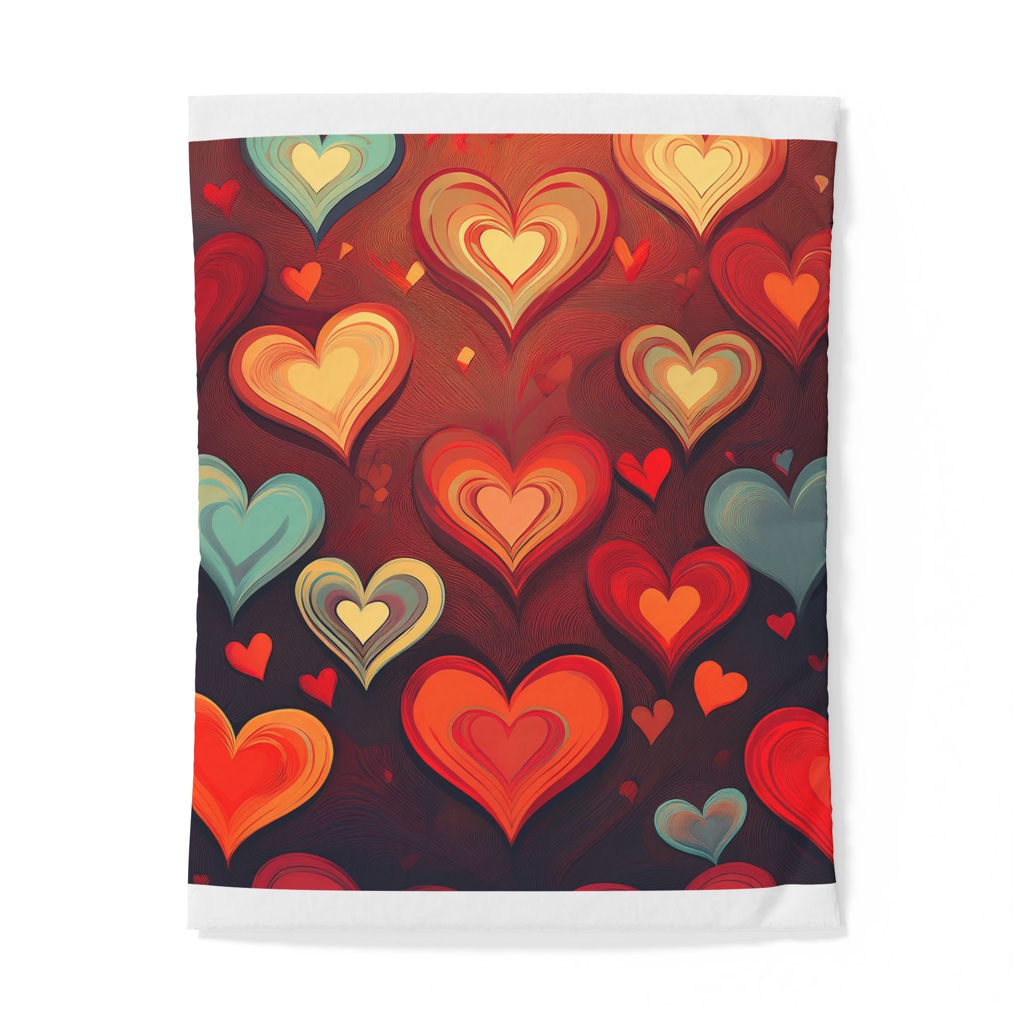 Heart Pattern Cotton Duvet Cover — Retro Red & Teal Love Design