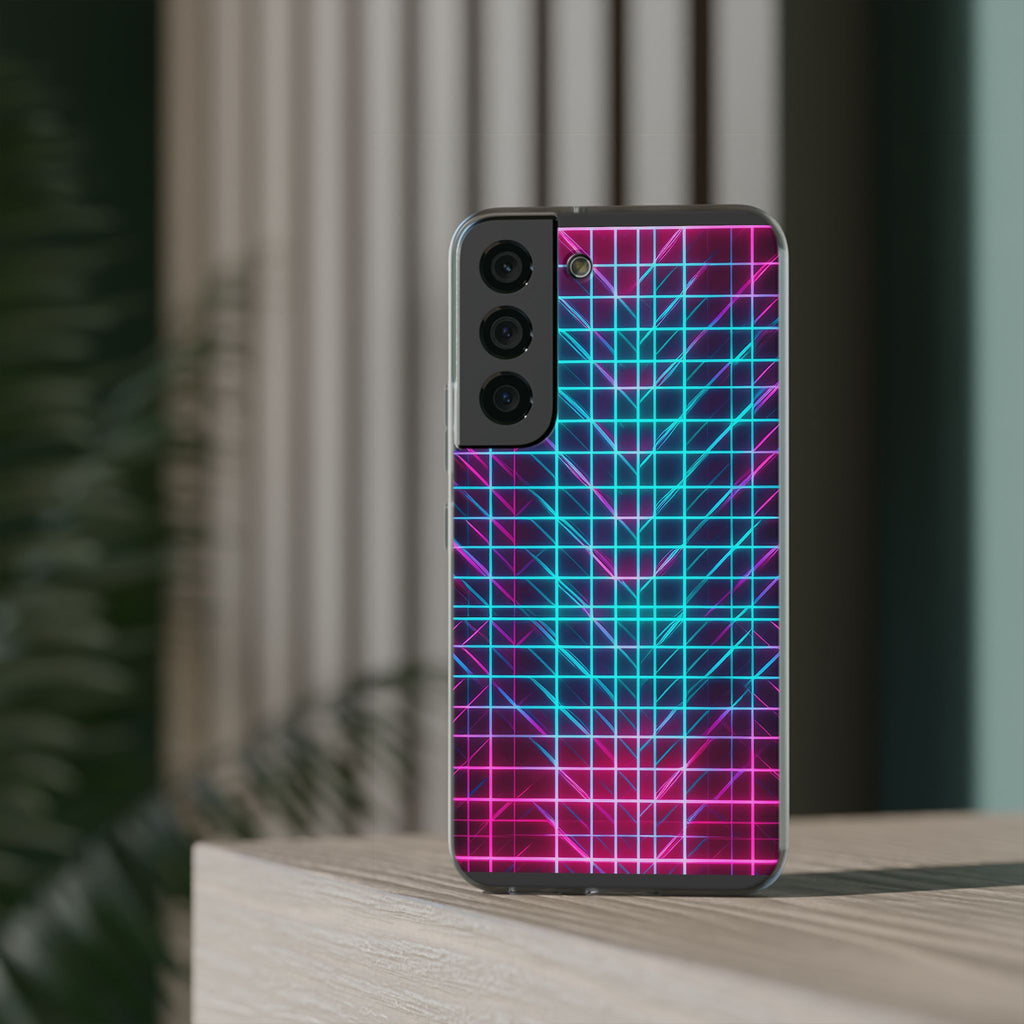Retro Neon Grid Phone Case – 80s Vaporwave Geometric iPhone Cover