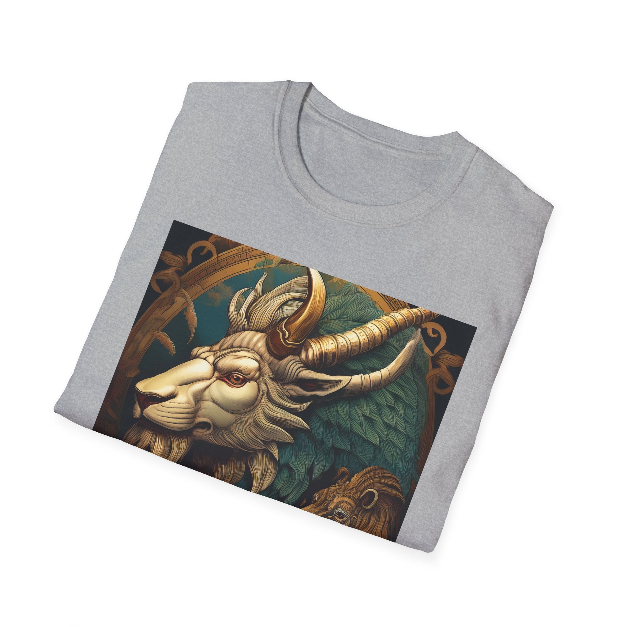 Mythical Beast Art T-Shirt — Majestic Ram & Goat Fantasy Illustration