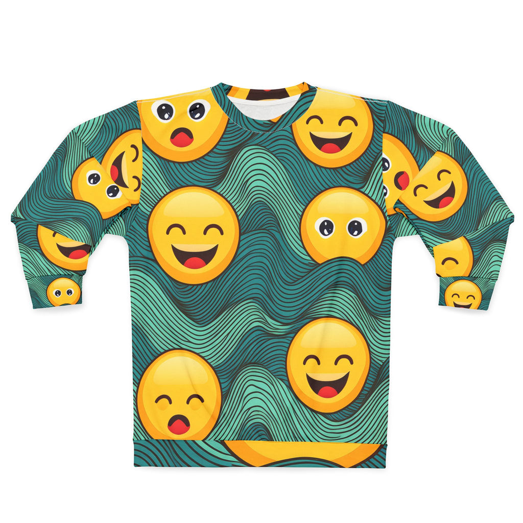 Emoji Wave Sweatshirt — All-Over Print Smiling Emoji Crewneck