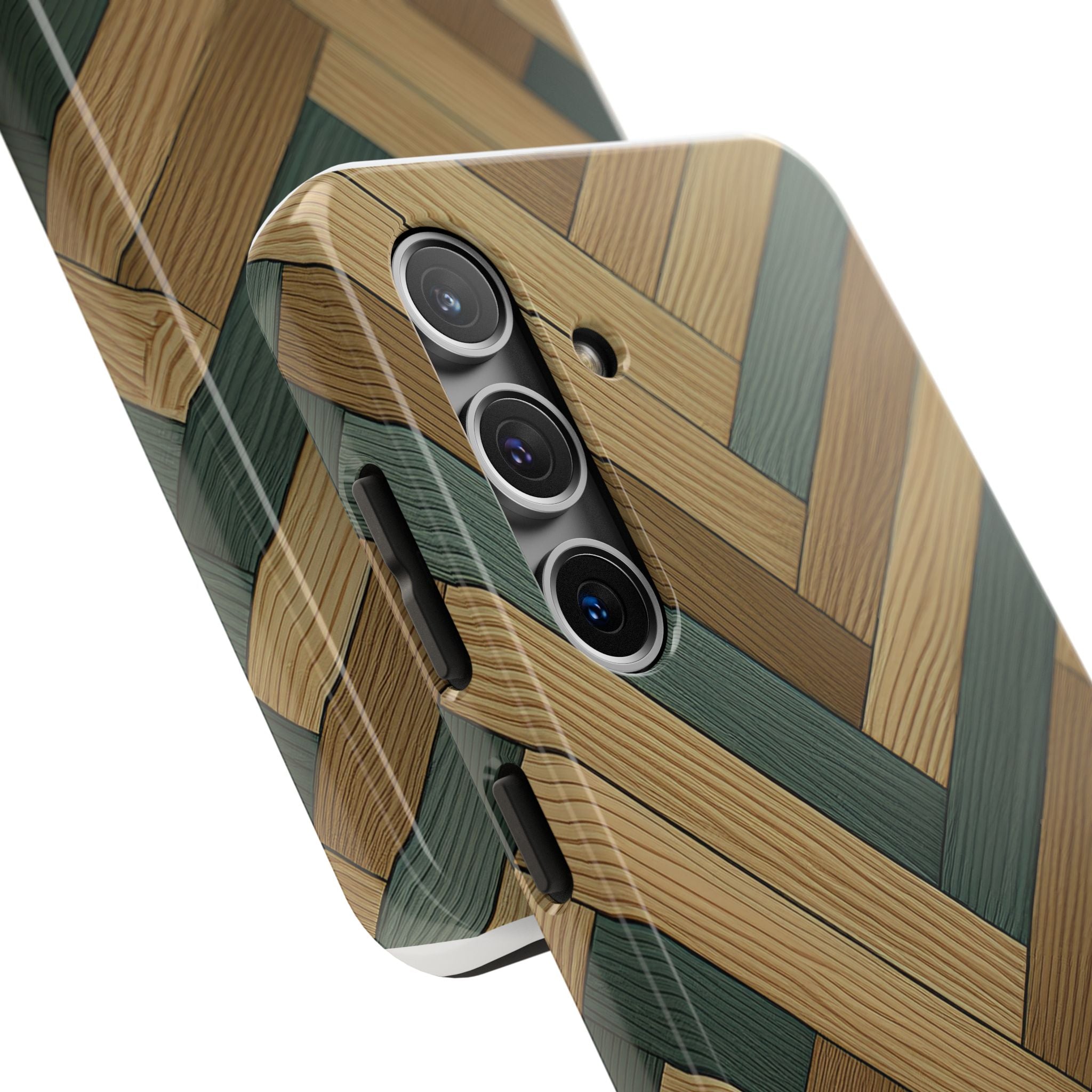 Wood Herringbone Tough Phone Case — Protective Matte Phone Cover with Natural Wood Pattern