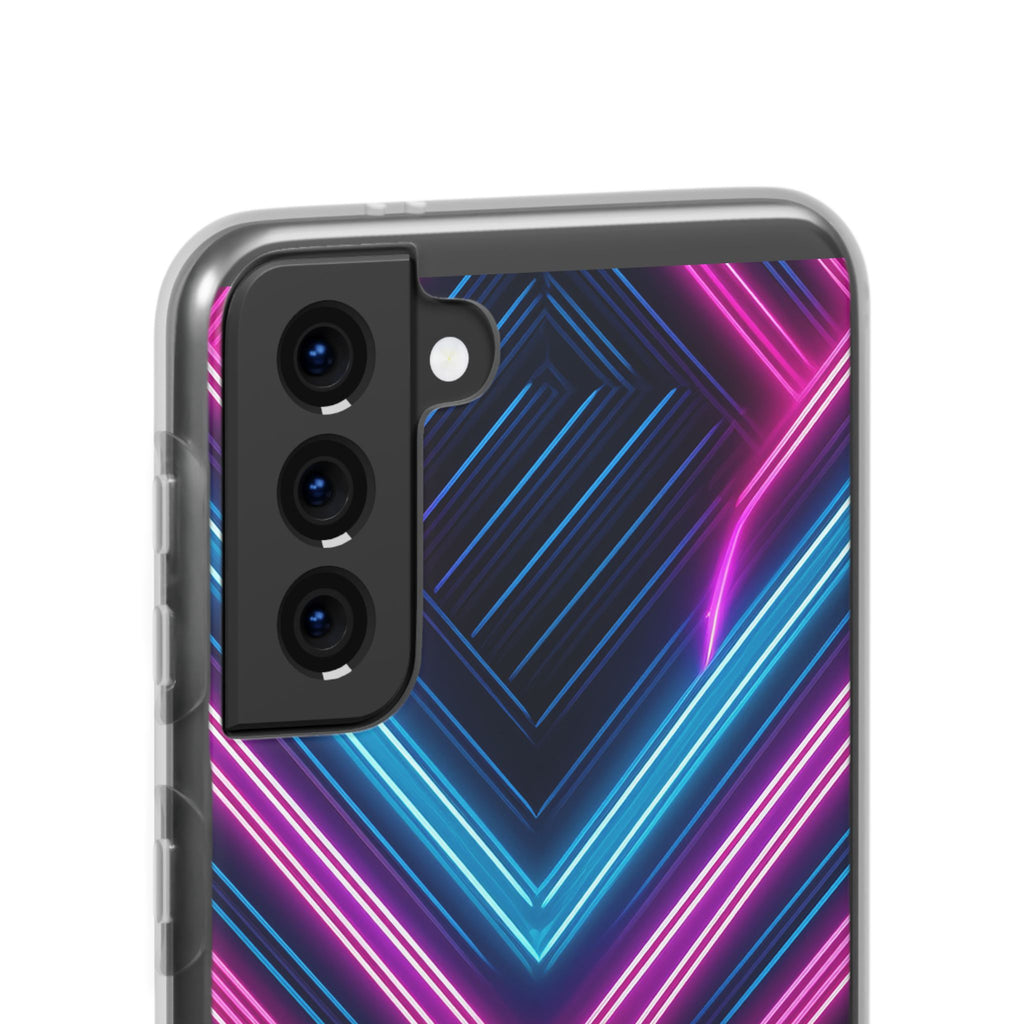 Neon Geometric Phone Case – Retro Vibes Blue & Pink Flexi Case