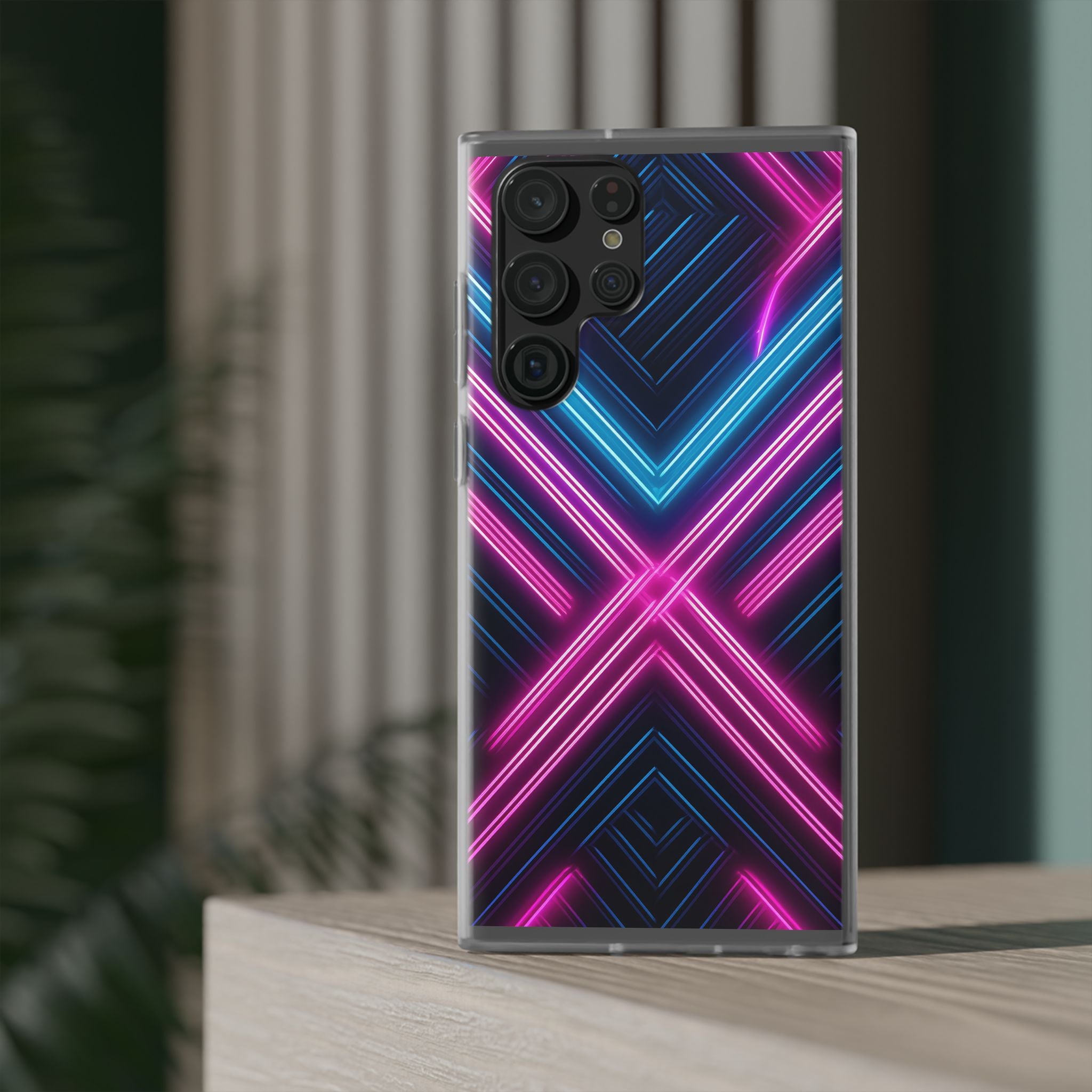 Neon Geometric Phone Case – Retro Vibes Blue & Pink Flexi Case