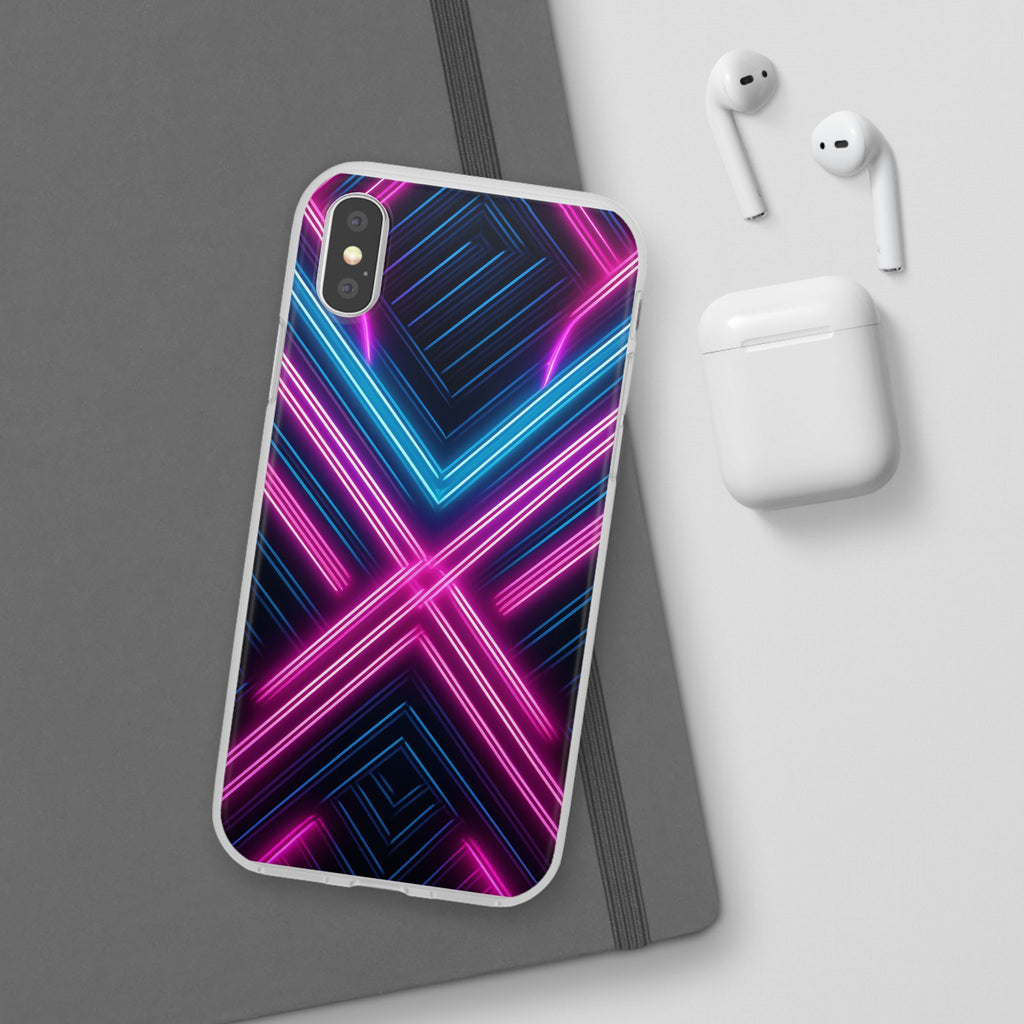 Neon Geometric Phone Case – Retro Vibes Blue & Pink Flexi Case