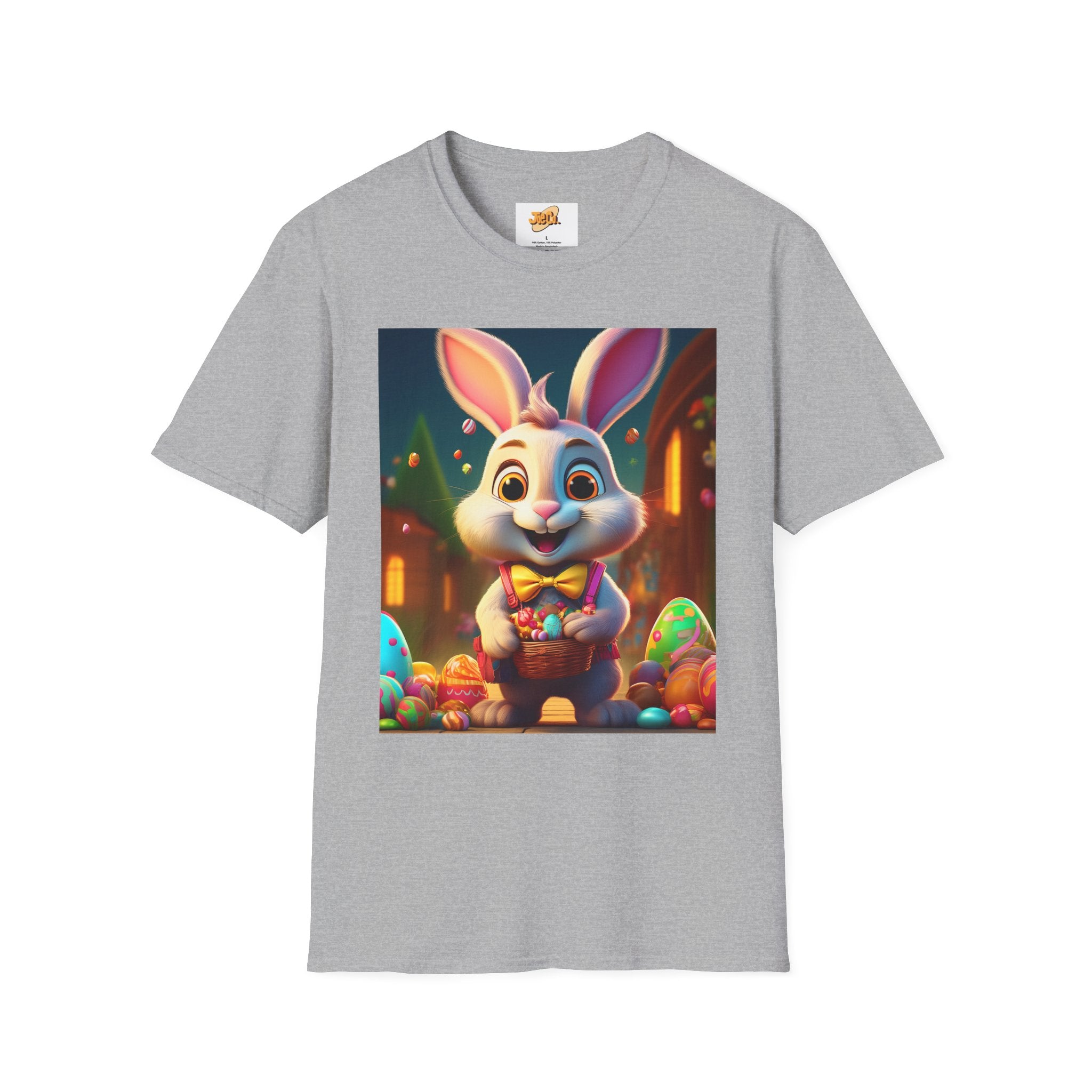 Easter Bunny Kids T-Shirt — Cute Cartoon Rabbit with Colorful Eggs