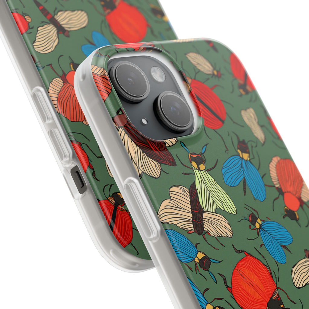 Bug Pattern Phone Case — Colorful Beetles & Flies Design