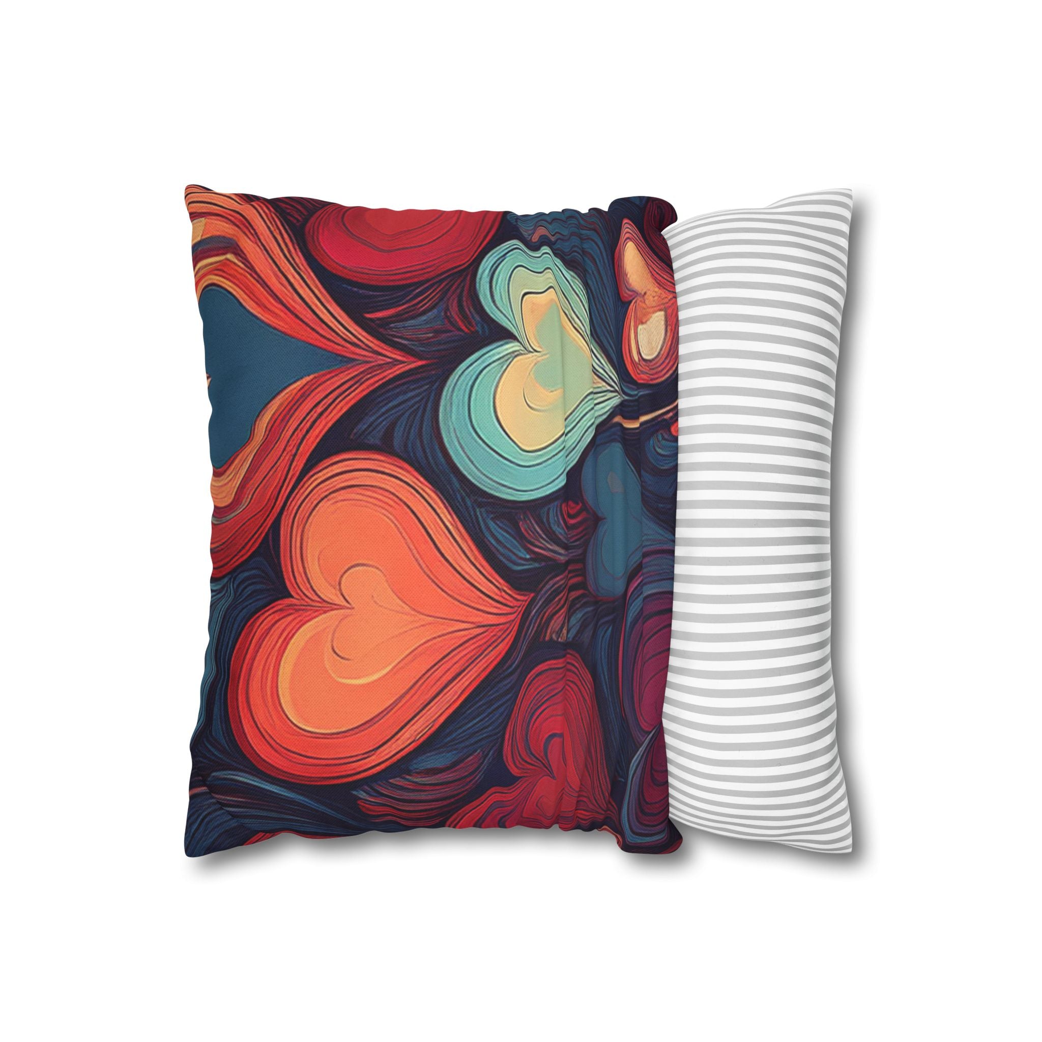Vintage Swirl Heart Pillowcase — Colorful Abstract Heart Throw Pillow Cover