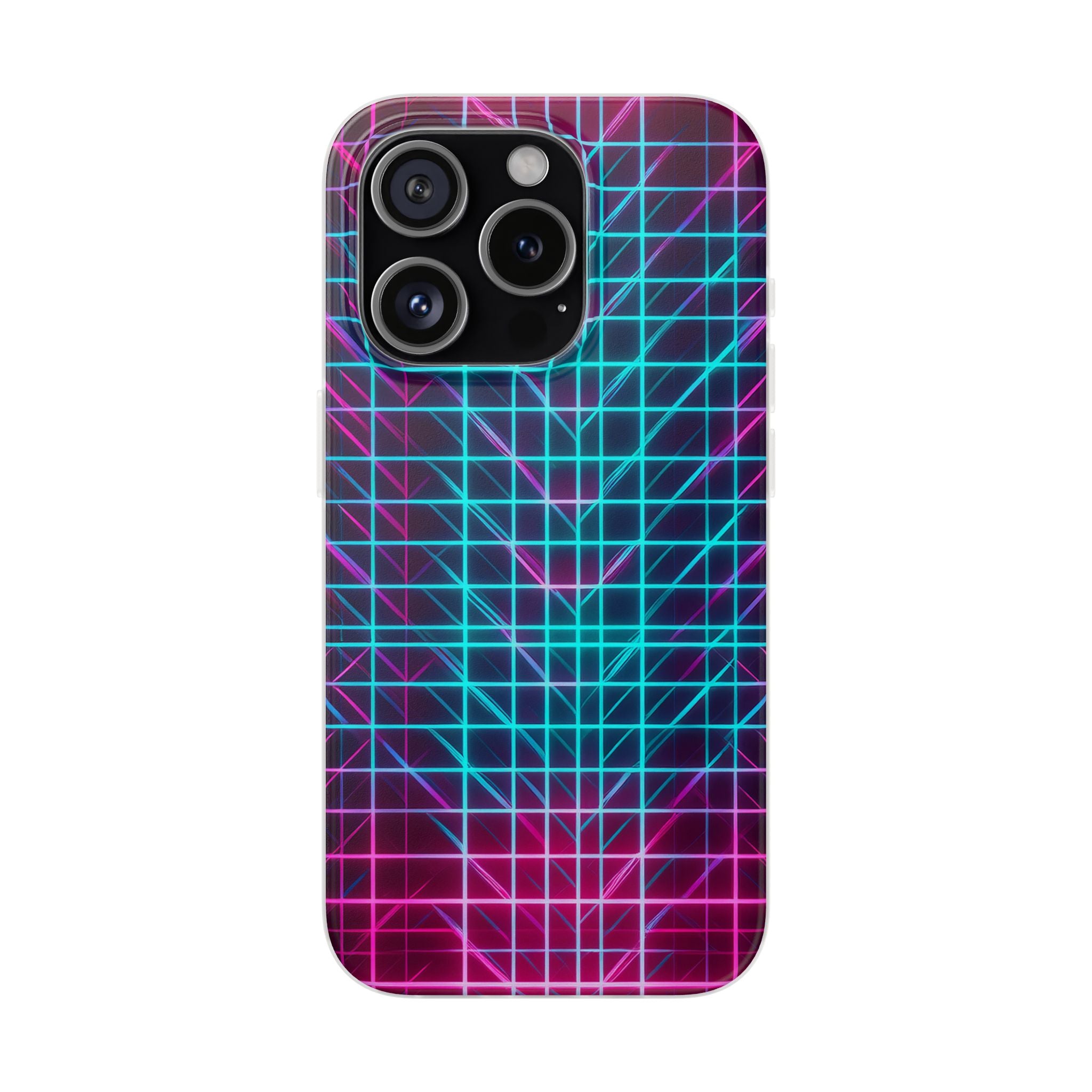 Retro Neon Grid Phone Case – 80s Vaporwave Geometric iPhone Cover