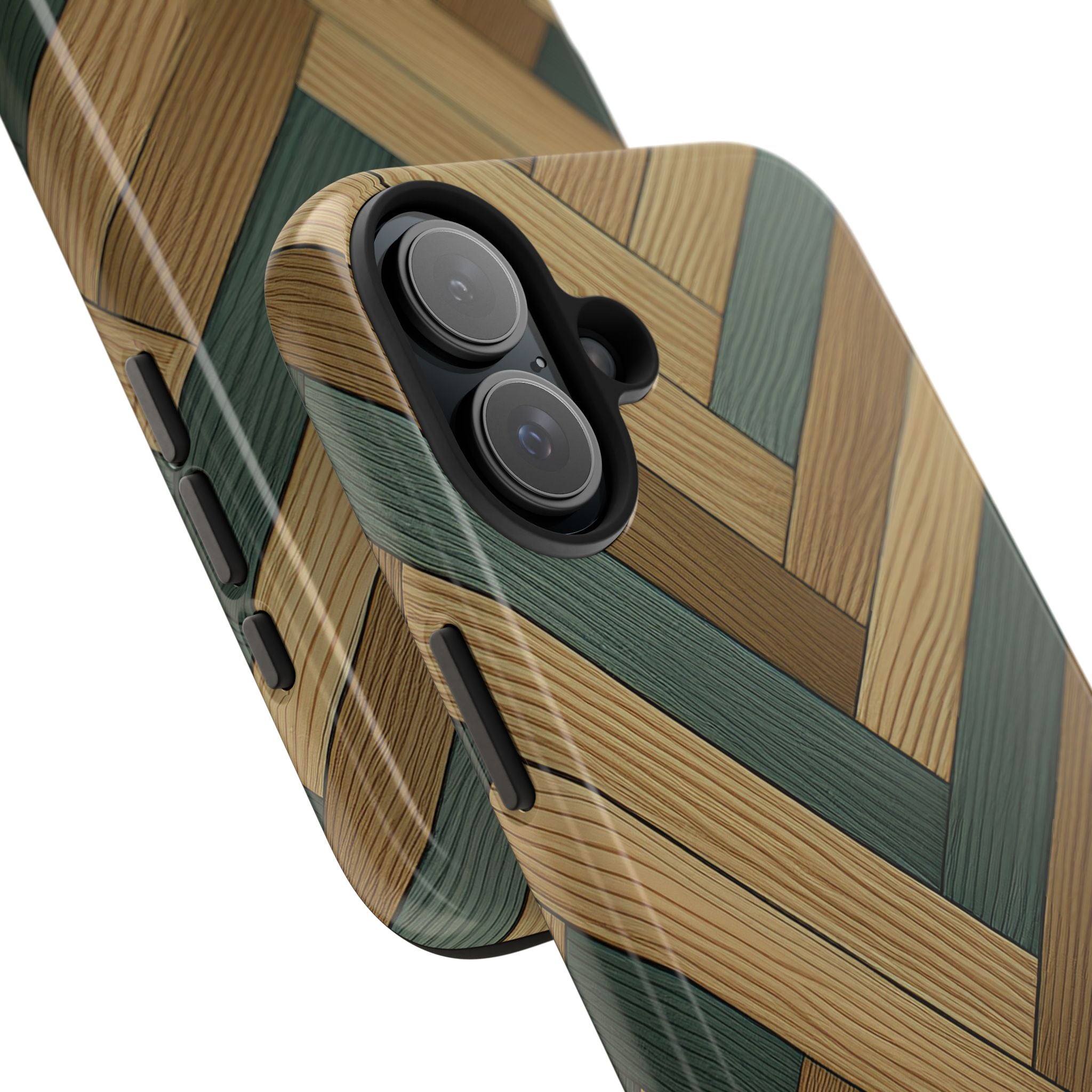 Wood Herringbone Tough Phone Case — Protective Matte Phone Cover with Natural Wood Pattern