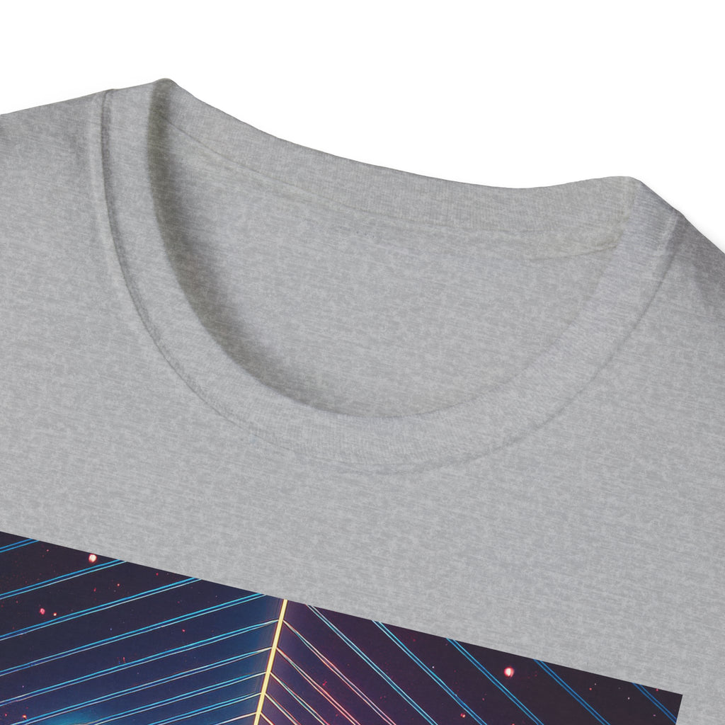 Retro Futuristic Space Tee — Neon Geometric Galaxy T-Shirt