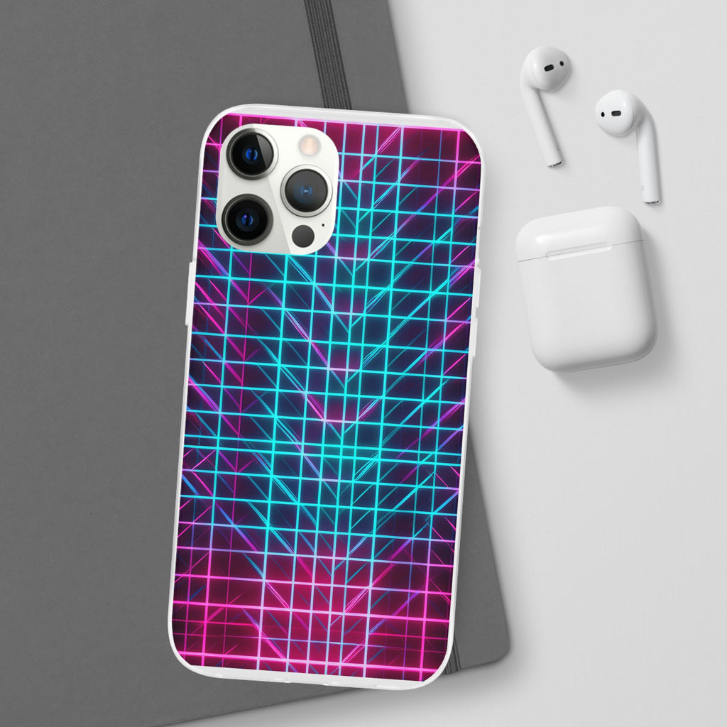 Retro Neon Grid Phone Case – 80s Vaporwave Geometric iPhone Cover
