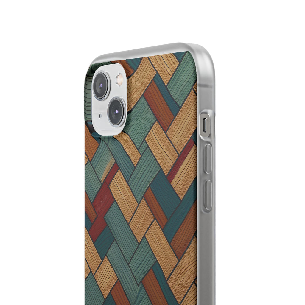 Woven Wood Pattern Phone Case — Rustic Geometric iPhone Flexi Case