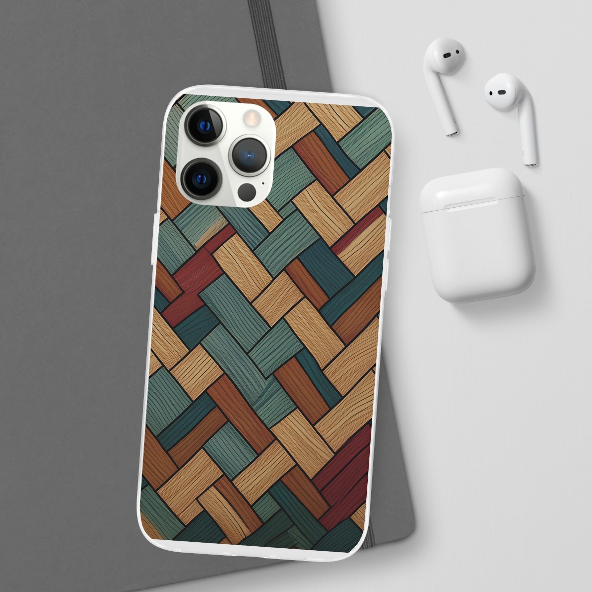 Woven Wood Pattern Phone Case — Rustic Geometric iPhone Flexi Case
