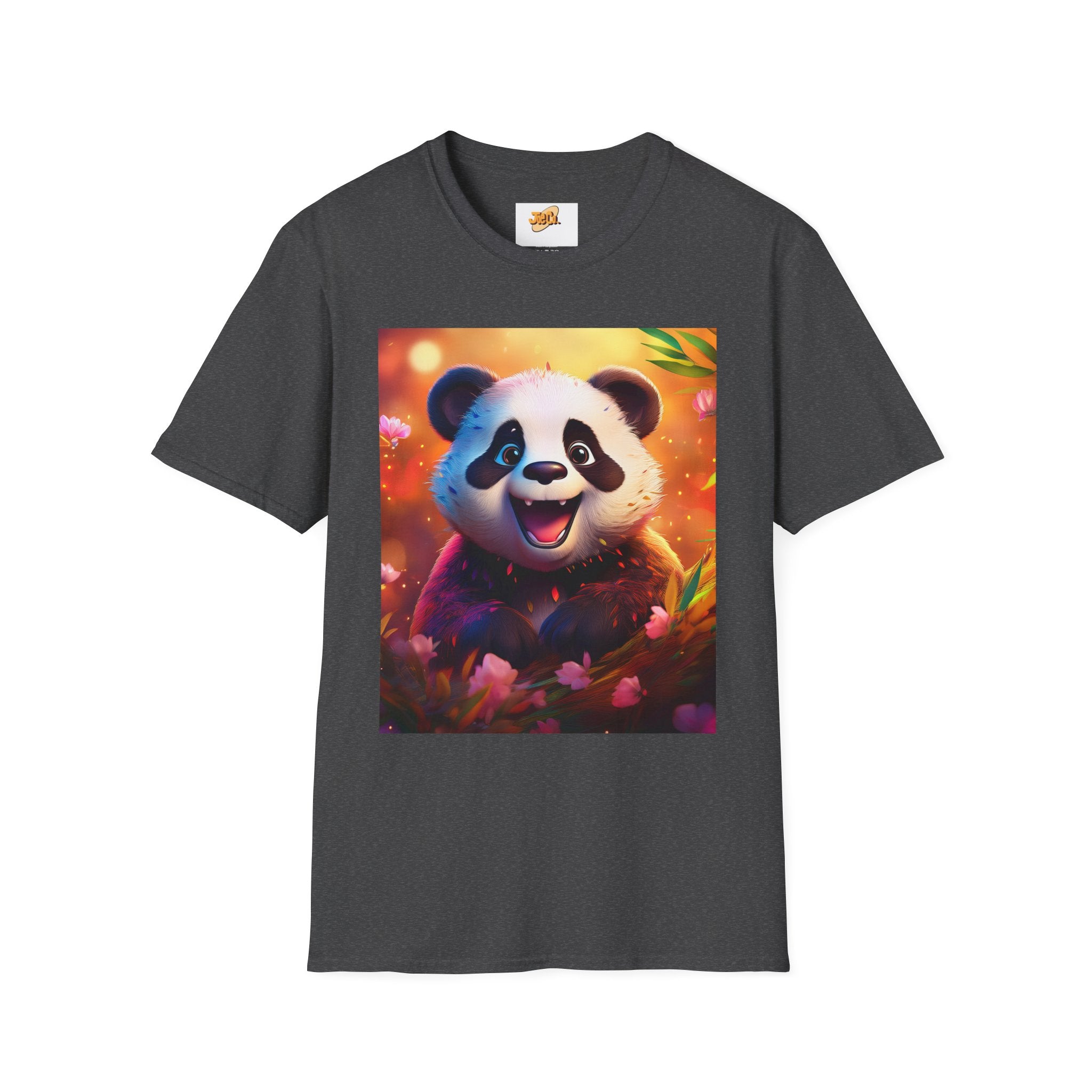Cute Smiling Panda Graphic T-Shirt — Playful Floral Panda Tee