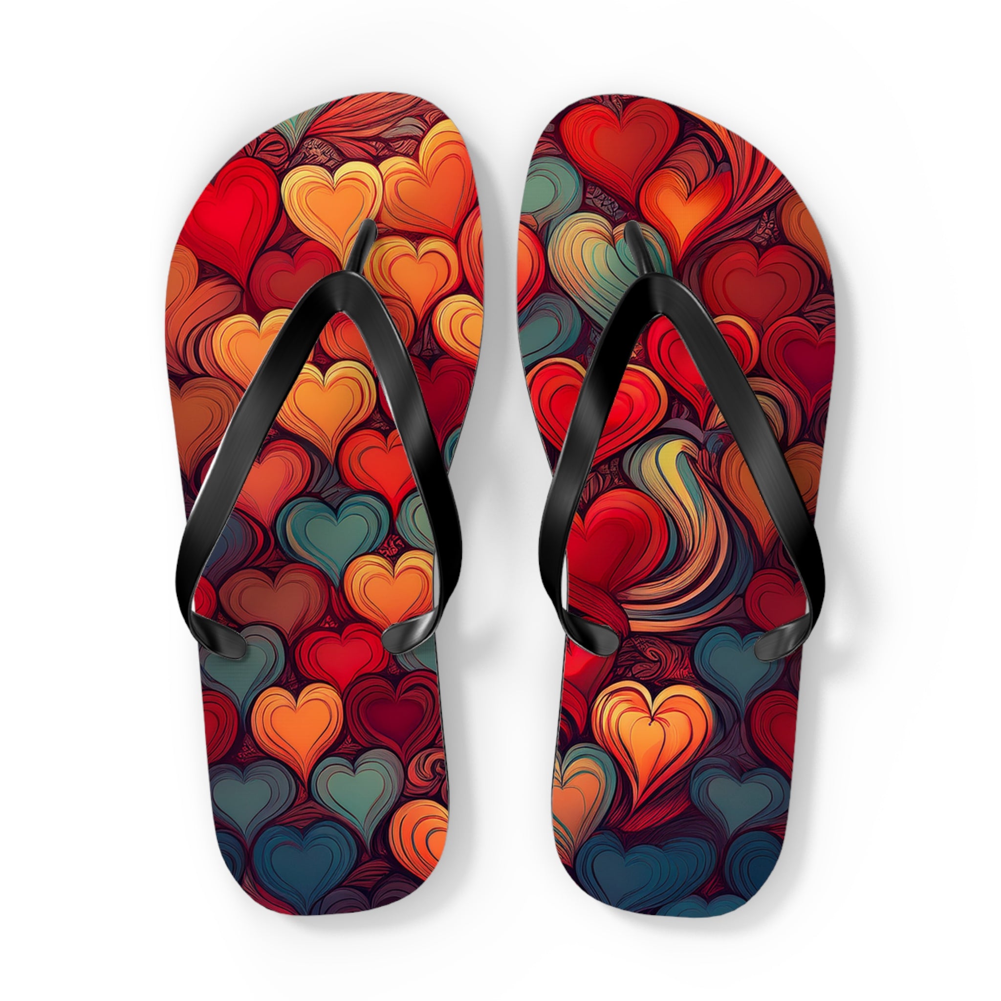 Heart Pattern Flip Flops — Colorful Romantic Summer Sandals